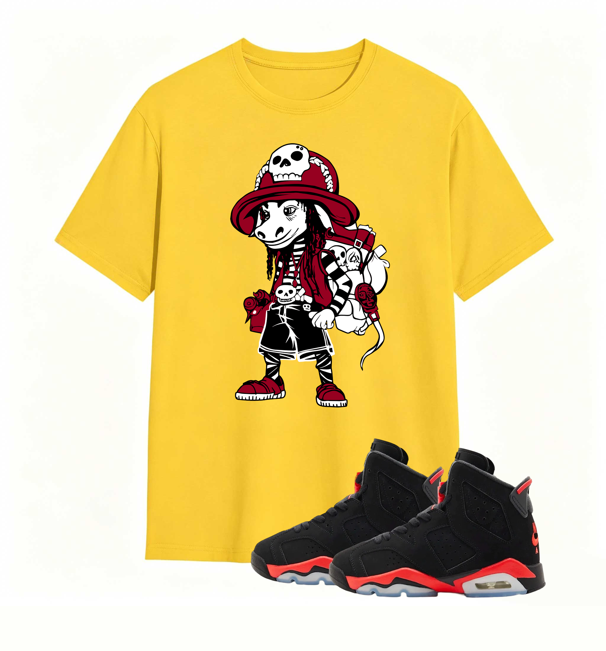 Red Black Pirate Donkey Print Tee Air Jordan 6