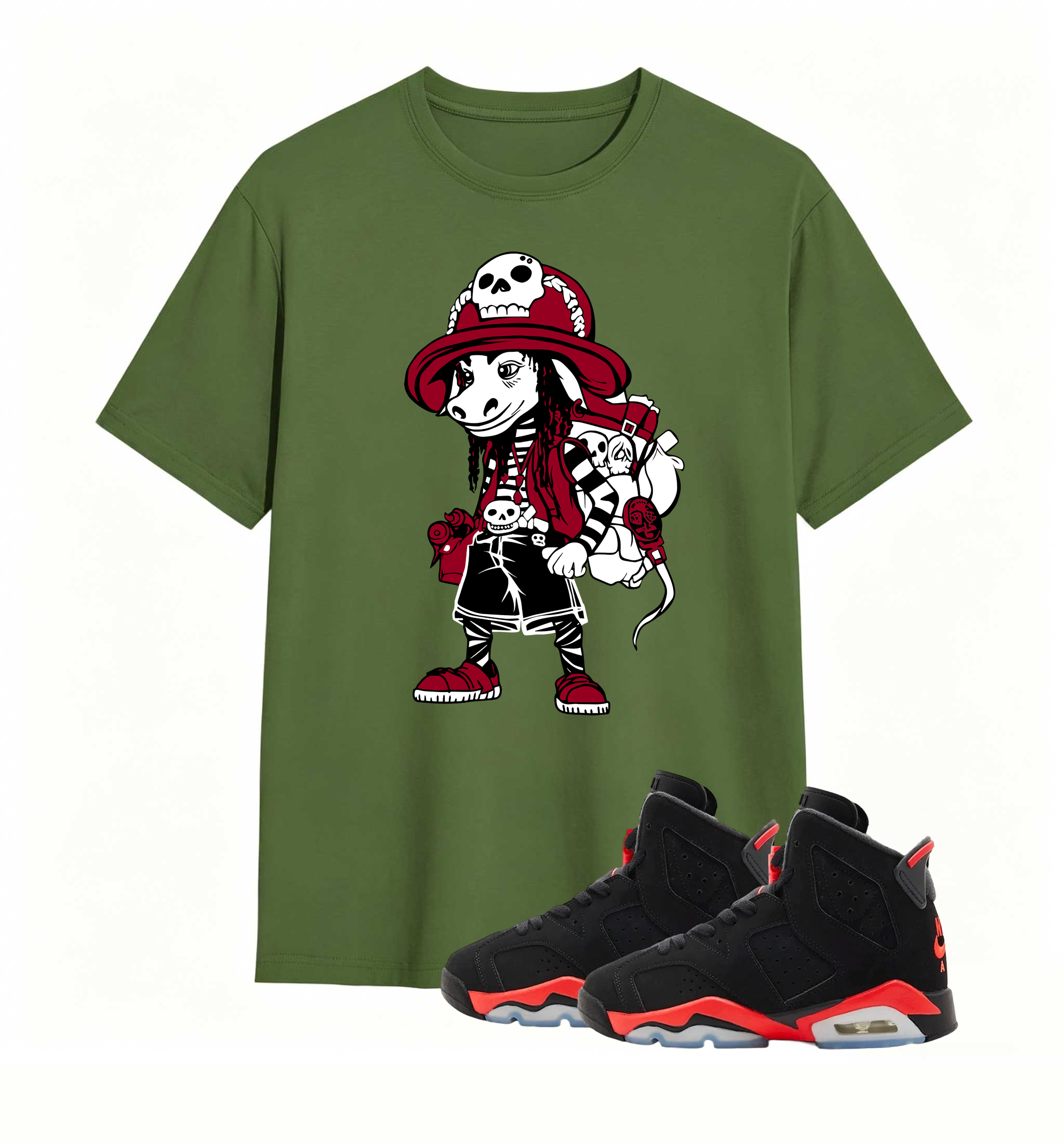 Red Black Pirate Donkey Print Tee Air Jordan 6