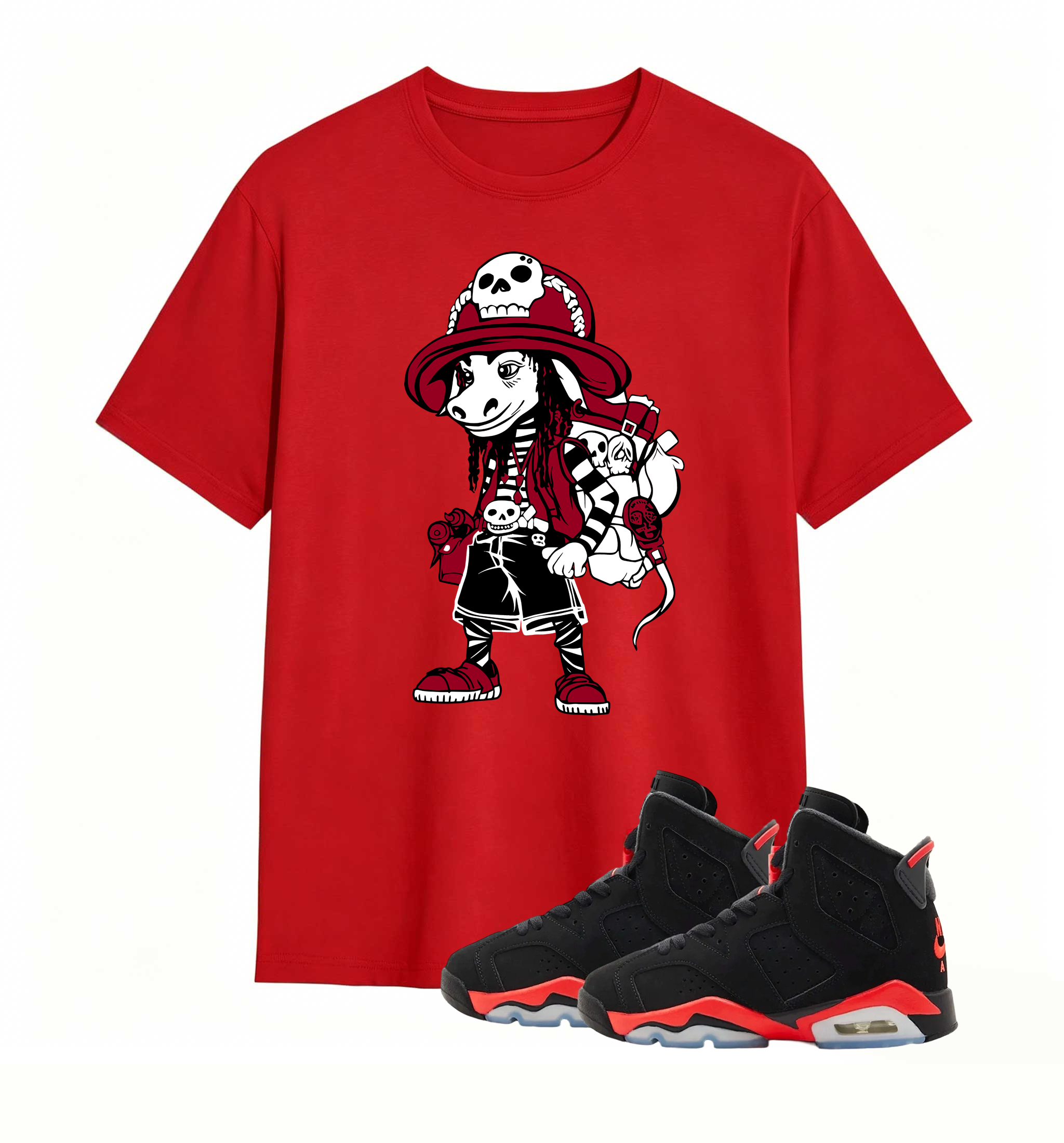 Red Black Pirate Donkey Print Tee Air Jordan 6