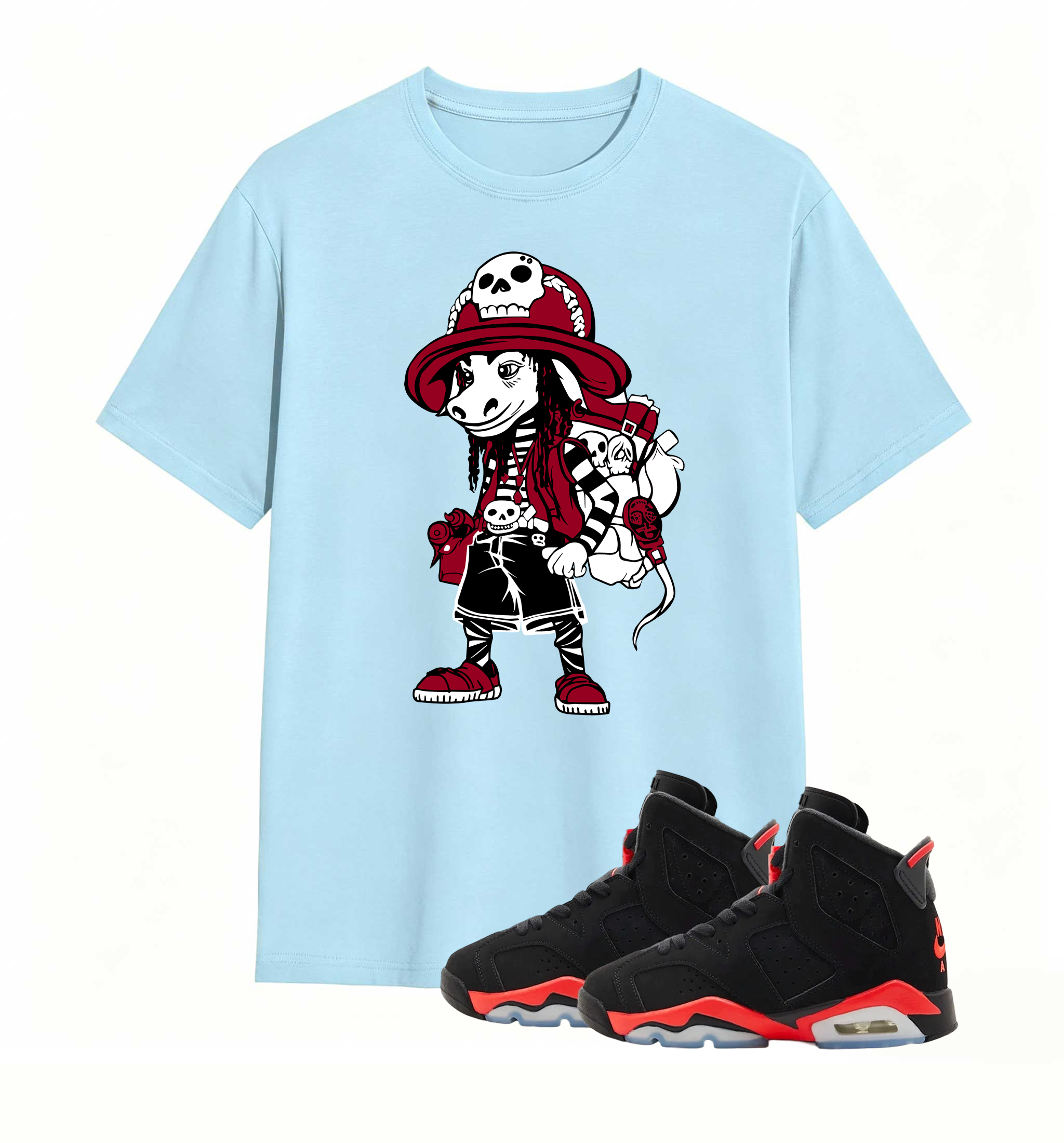 Red Black Pirate Donkey Print Tee Air Jordan 6