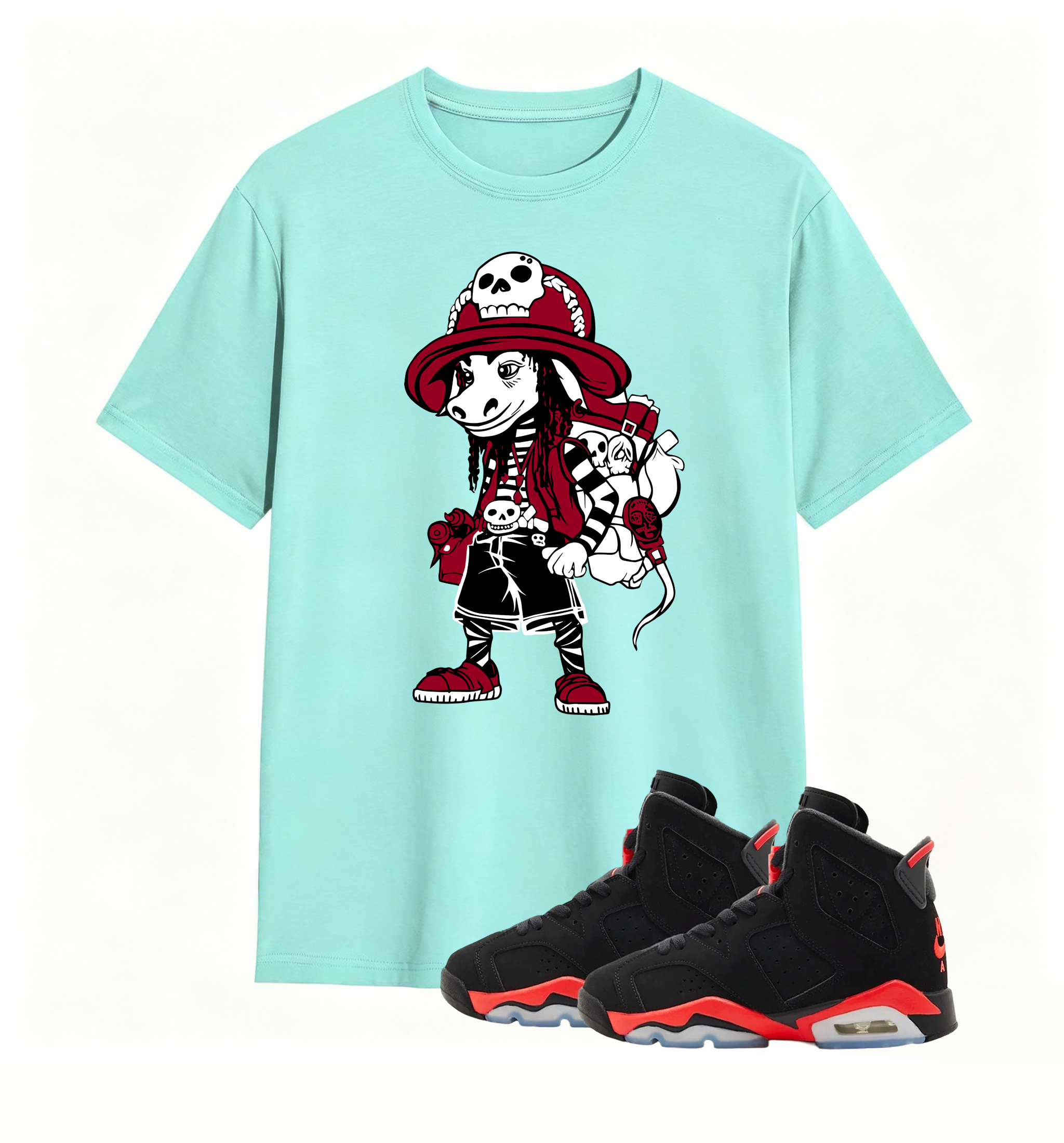 Red Black Pirate Donkey Print Tee Air Jordan 6