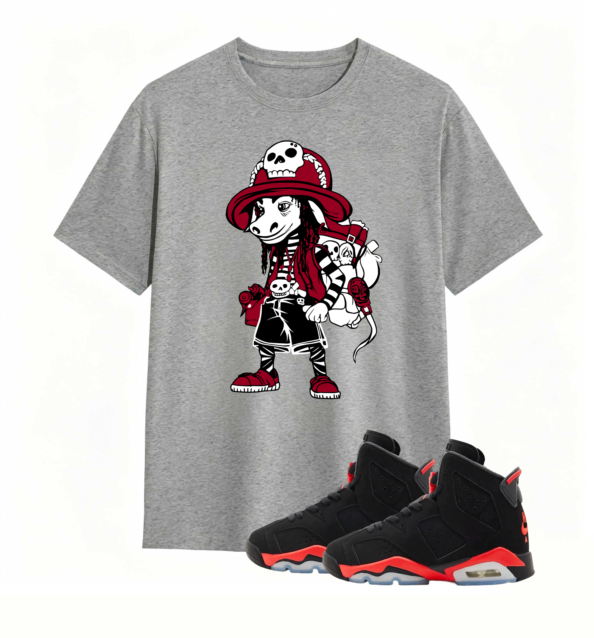 Red Black Pirate Donkey Print Tee Air Jordan 6