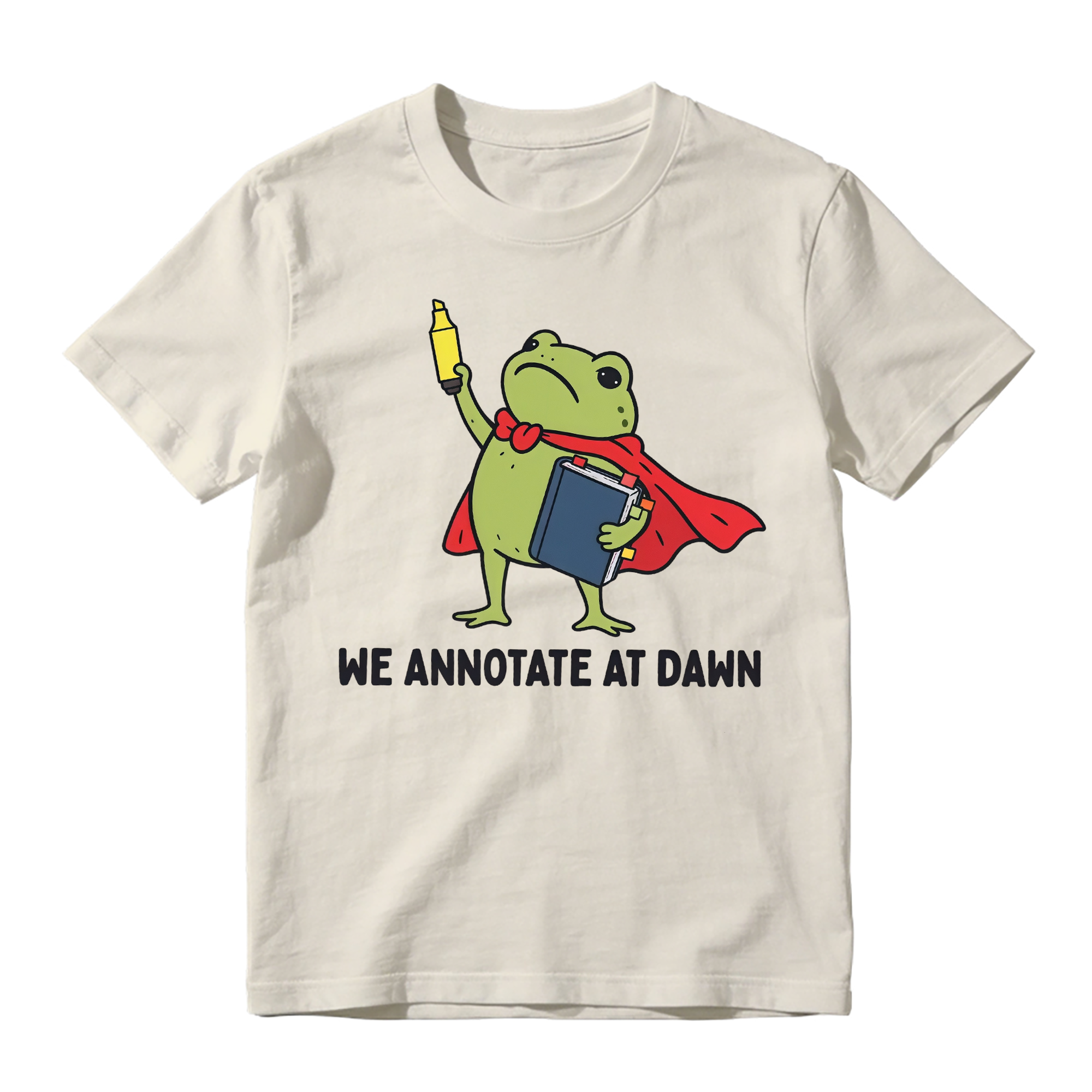 Funny Superhero Frog Graphic Tee Unisex Book Marker Print Casual Short Sleeve T Shirt