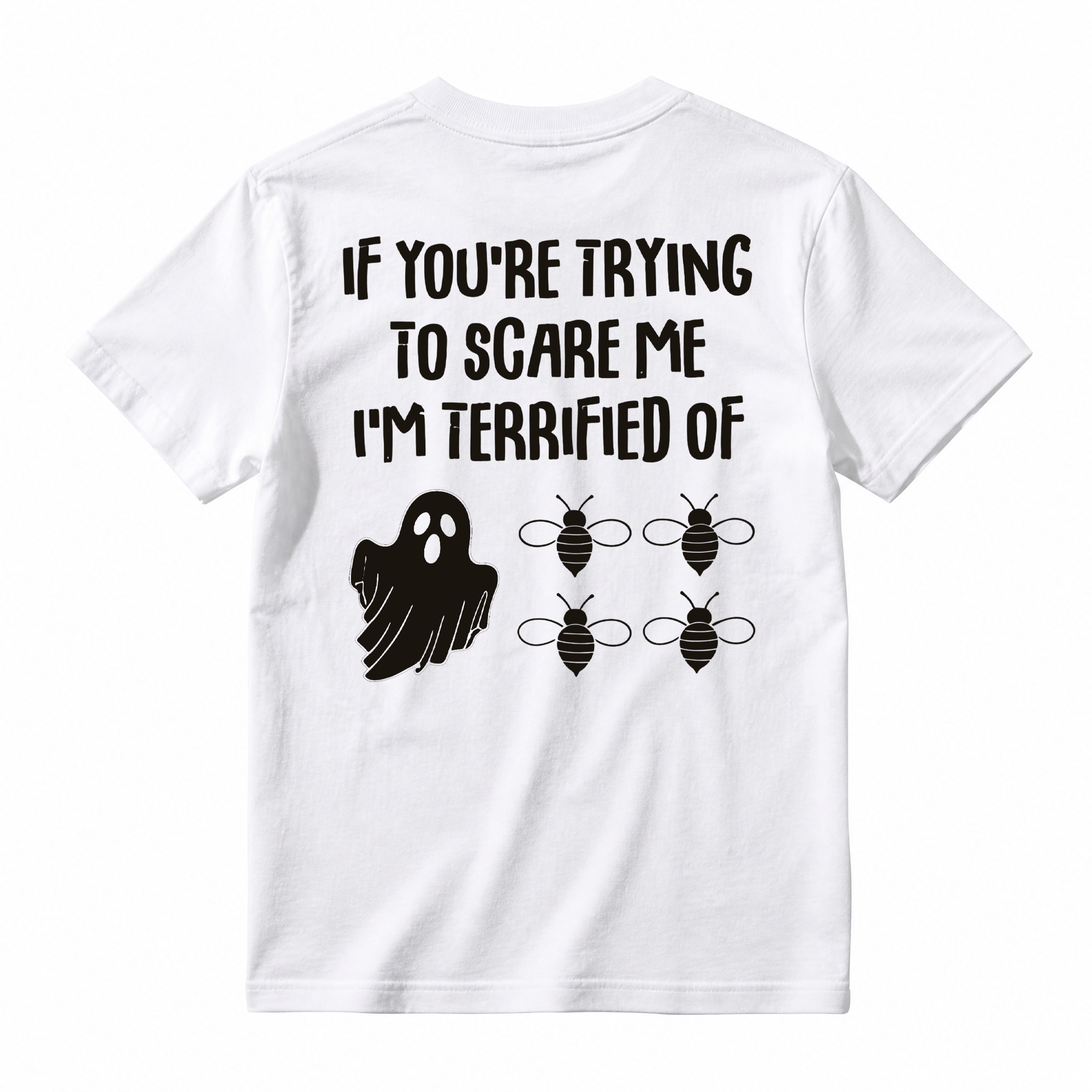 Funny Ghost Bee Graphic Tee Unisex Halloween Quote Back Print Casual Short Sleeve T Shirt