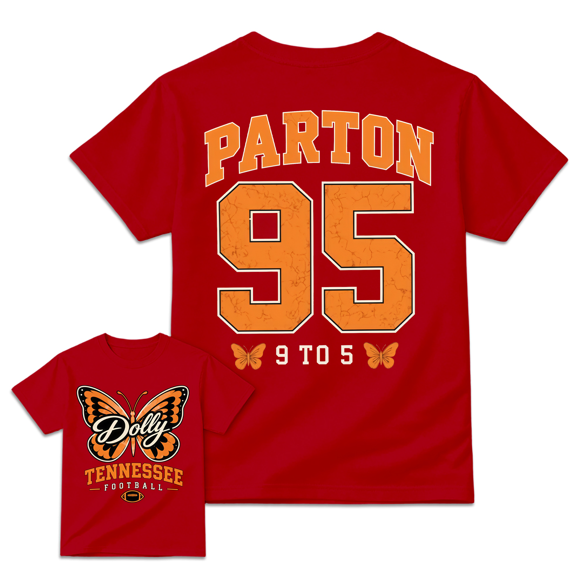 Vintage Number 95 Butterfly Football Graphic Tee Unisex Front Back Print Casual Short Sleeve T Shirt