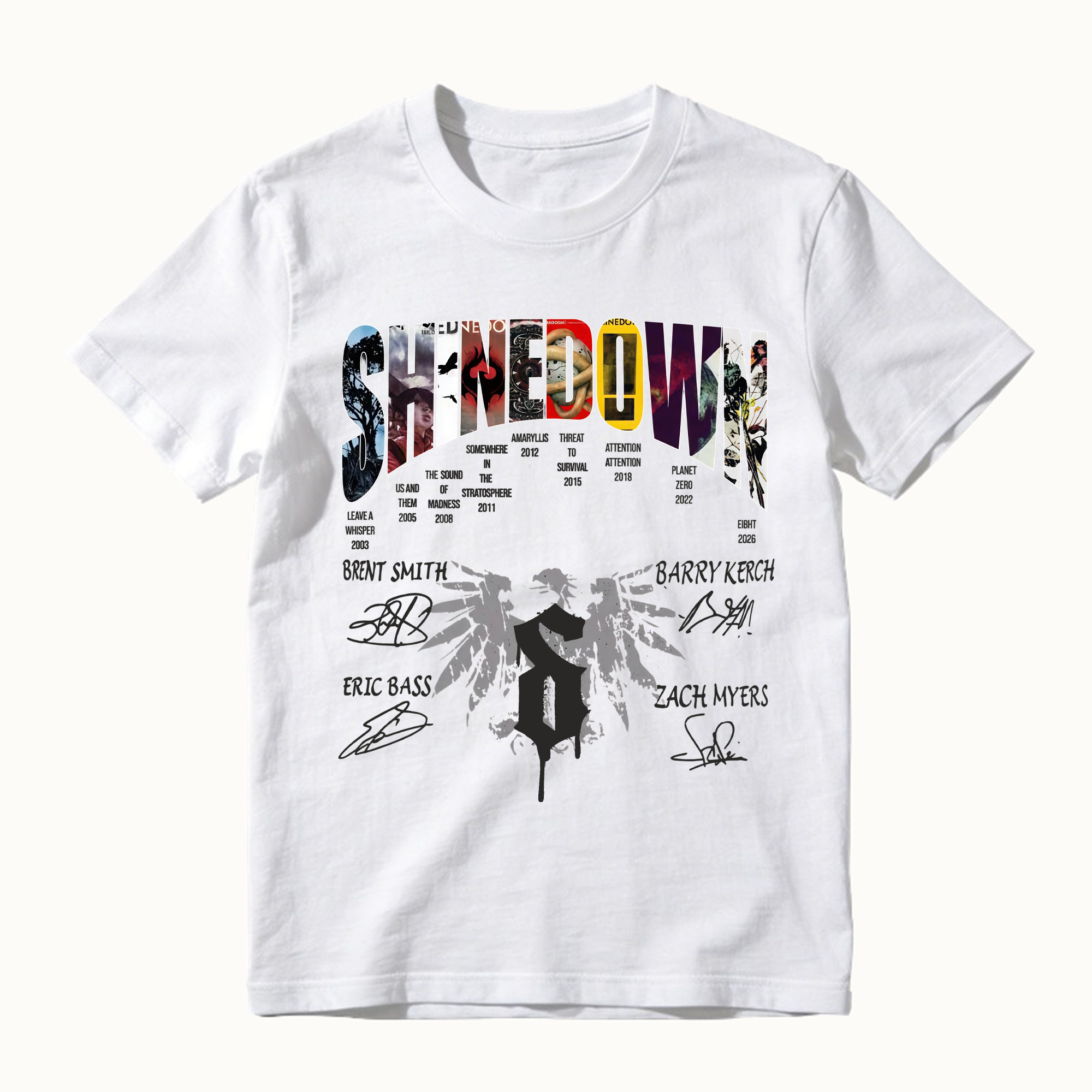 Shined0wn Discography T-Shirt, Vintage Rock Band Album Collection Shirt