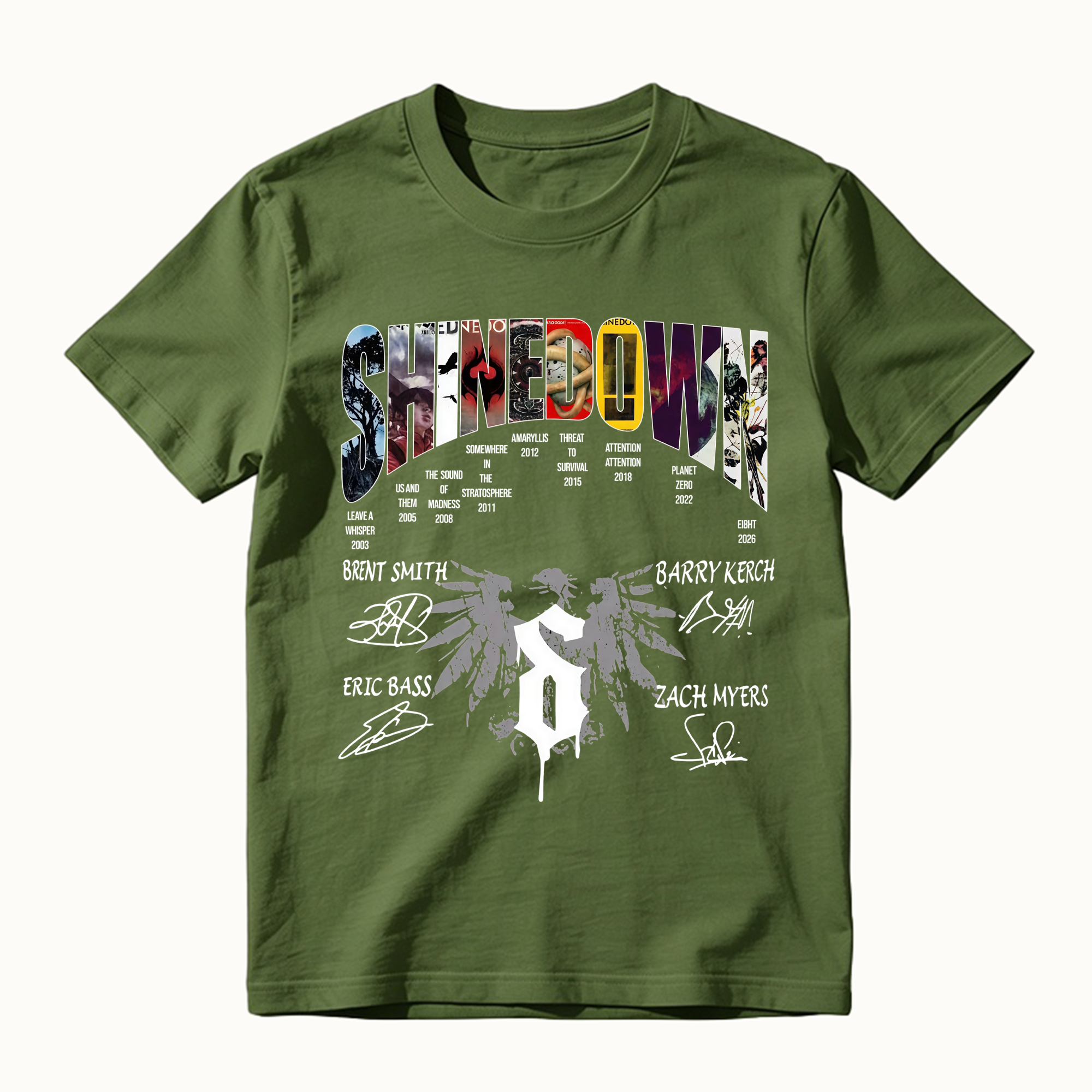 Shined0wn Discography T-Shirt, Vintage Rock Band Album Collection Shirt
