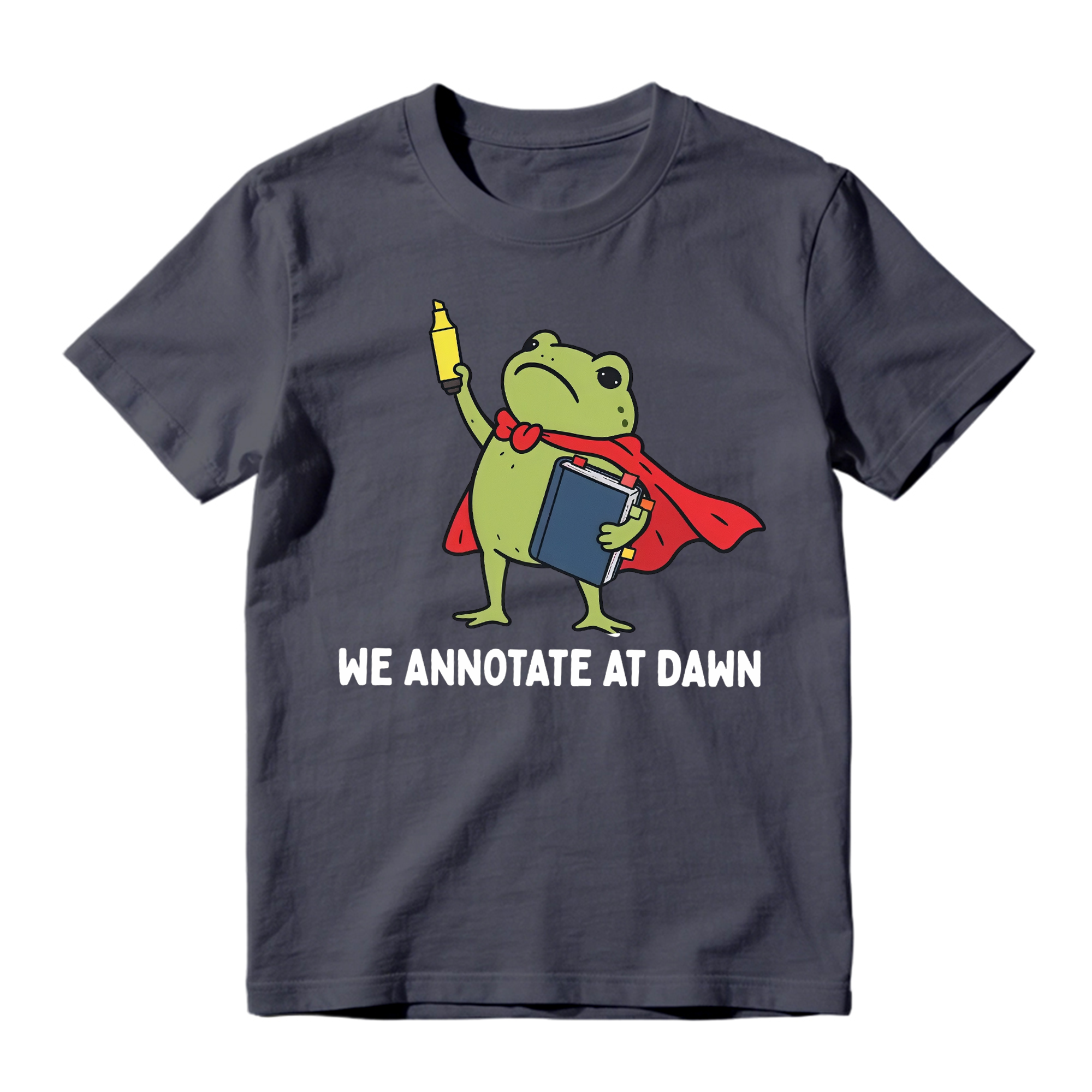 Funny Superhero Frog Graphic Tee Unisex Book Marker Print Casual Short Sleeve T Shirt