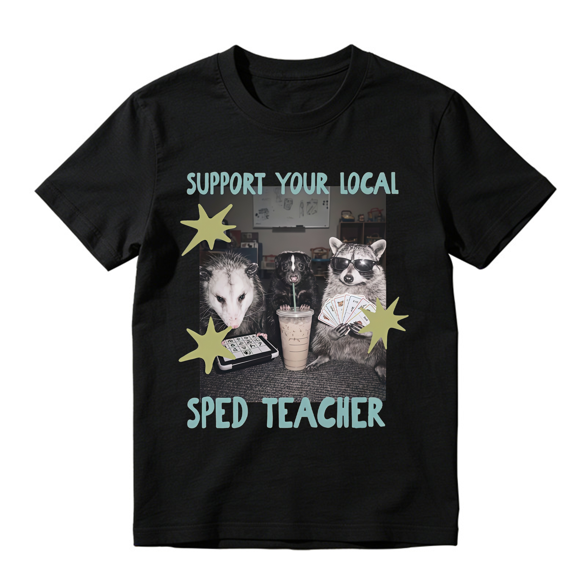 Funny SPED Teacher Animal Graphic Tee Unisex Raccoon Opossum Print Casual Short Sleeve T Shirt