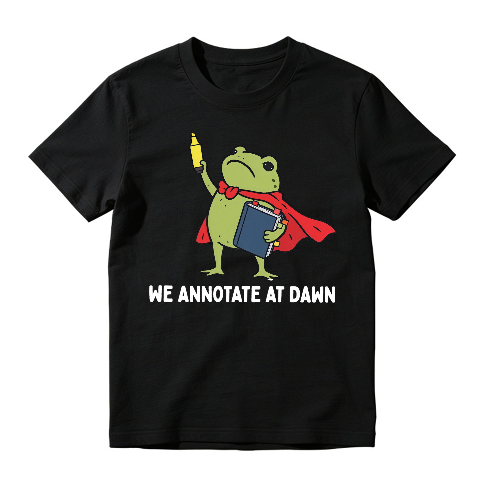 Funny Superhero Frog Graphic Tee Unisex Book Marker Print Casual Short Sleeve T Shirt