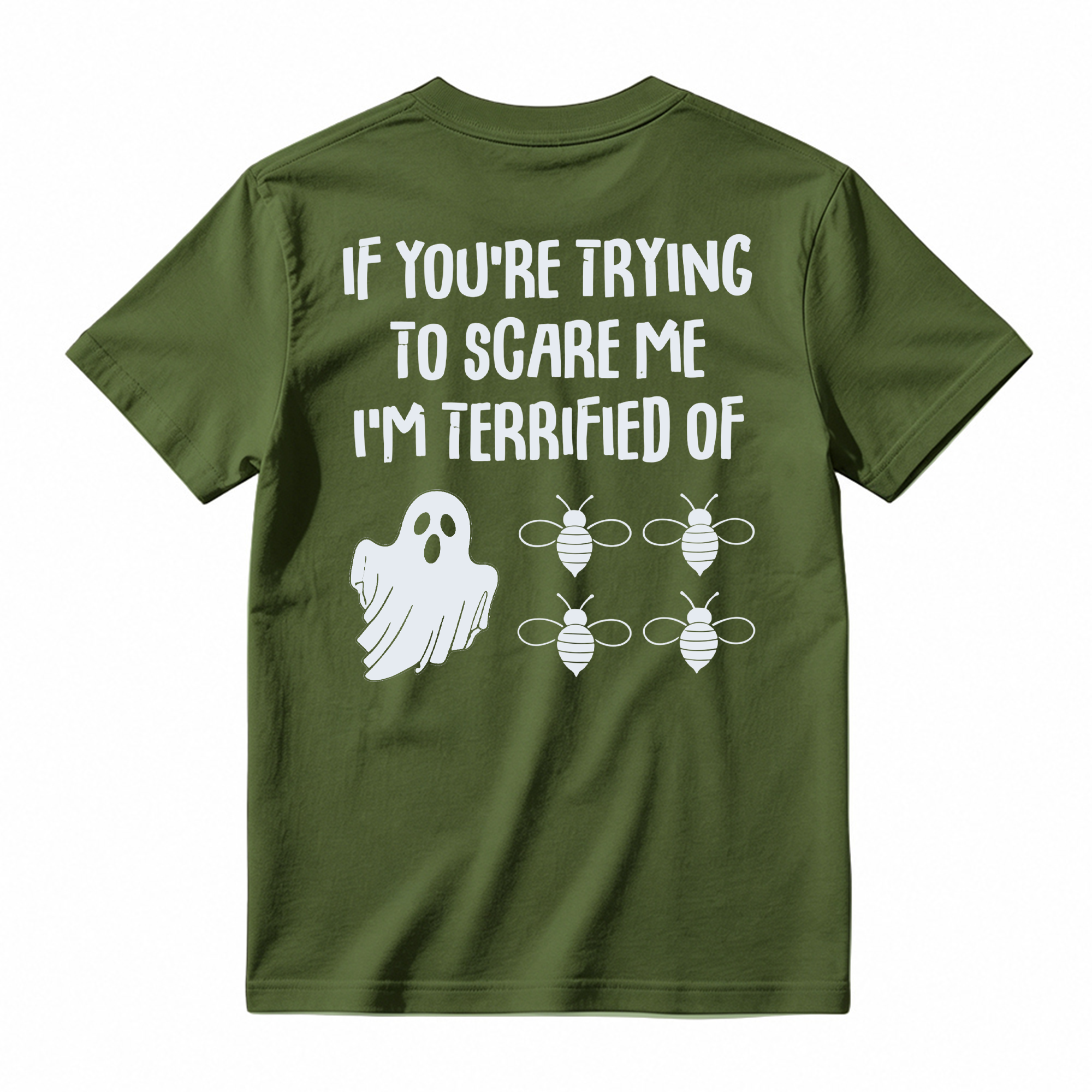 Funny Ghost Bee Graphic Tee Unisex Halloween Quote Back Print Casual Short Sleeve T Shirt