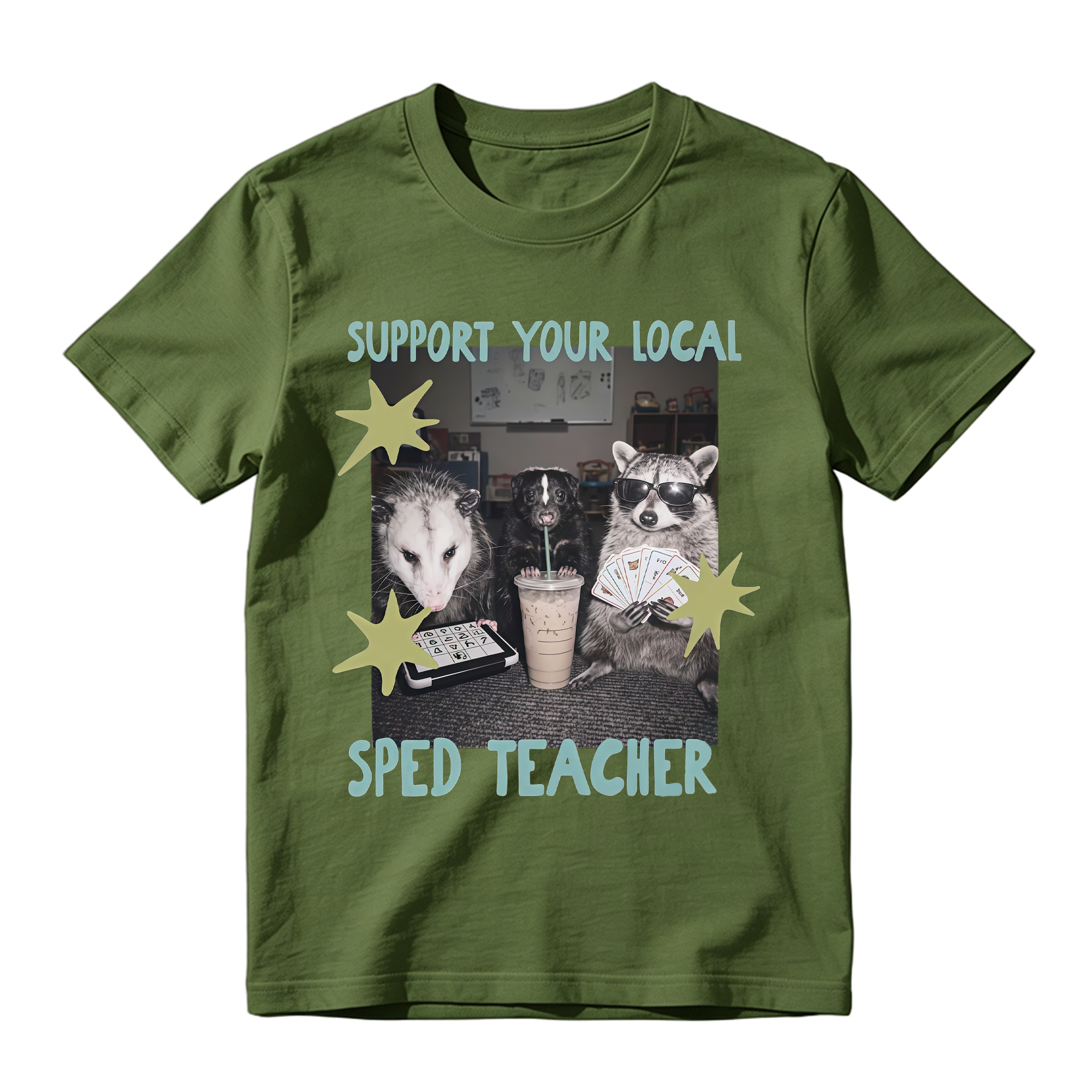 Funny SPED Teacher Animal Graphic Tee Unisex Raccoon Opossum Print Casual Short Sleeve T Shirt