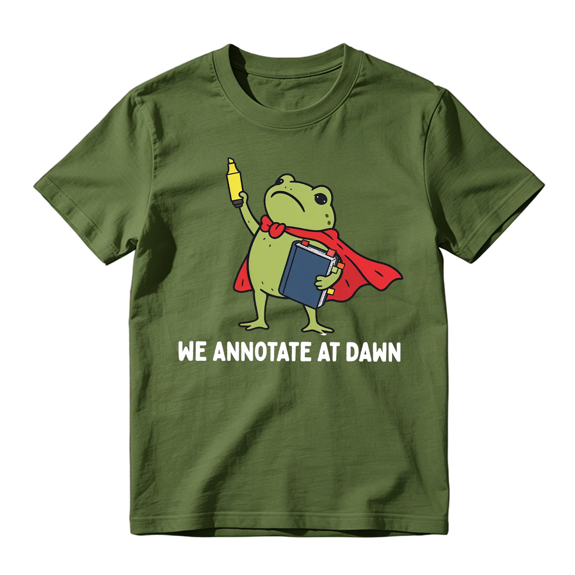 Funny Superhero Frog Graphic Tee Unisex Book Marker Print Casual Short Sleeve T Shirt