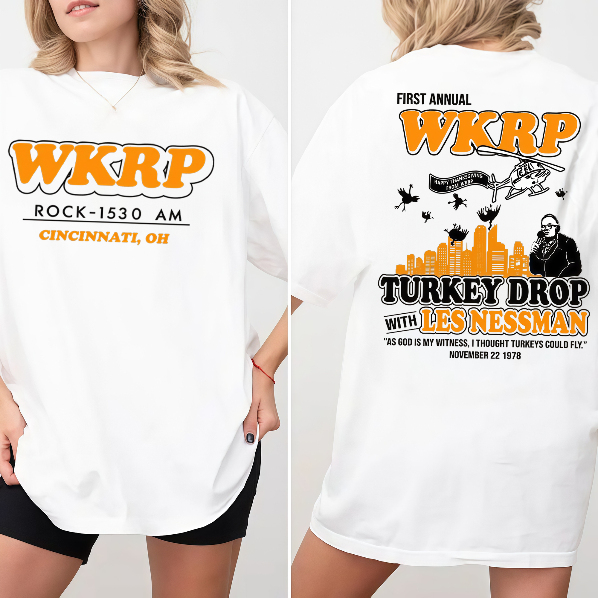 WKRP Turkey Drop T-Shirt, Les Nessman Thanksgiving Graphic Tee