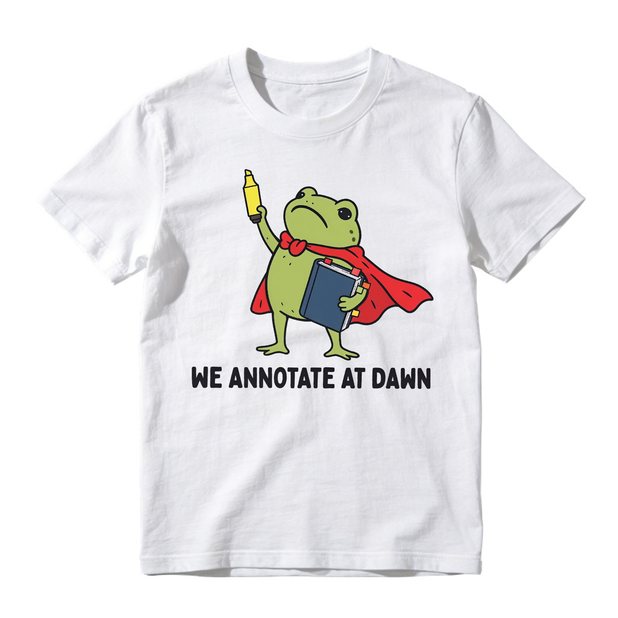 Funny Superhero Frog Graphic Tee Unisex Book Marker Print Casual Short Sleeve T Shirt