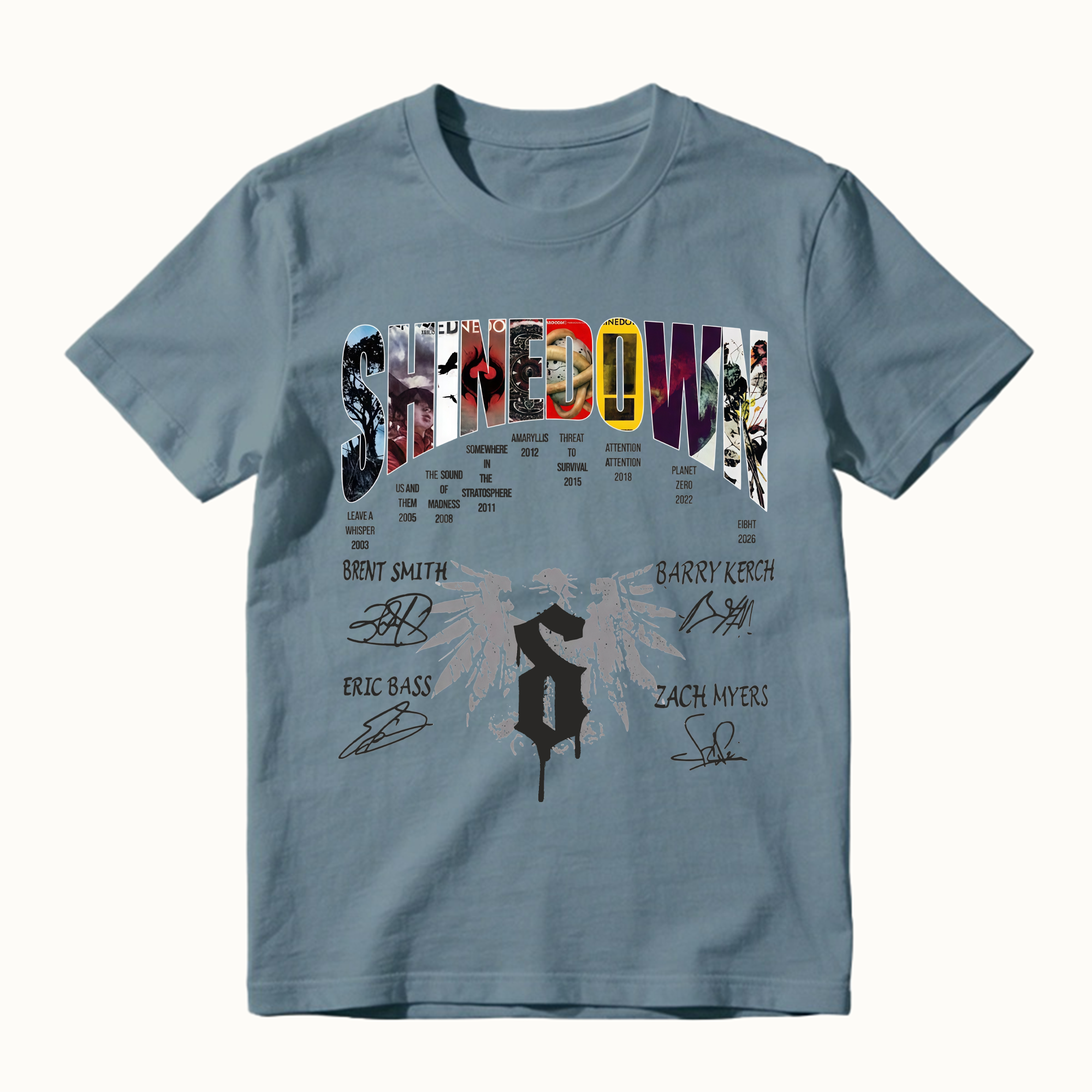 Shined0wn Discography T-Shirt, Vintage Rock Band Album Collection Shirt