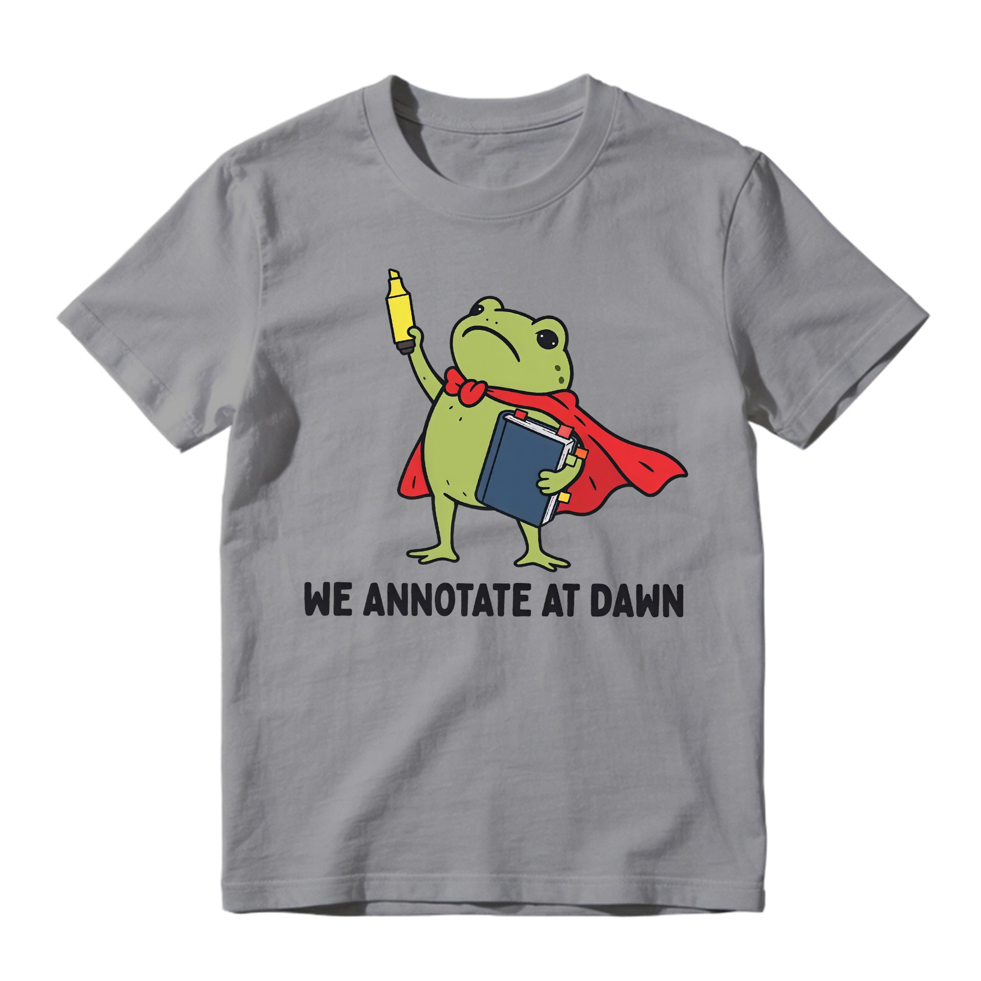 Funny Superhero Frog Graphic Tee Unisex Book Marker Print Casual Short Sleeve T Shirt
