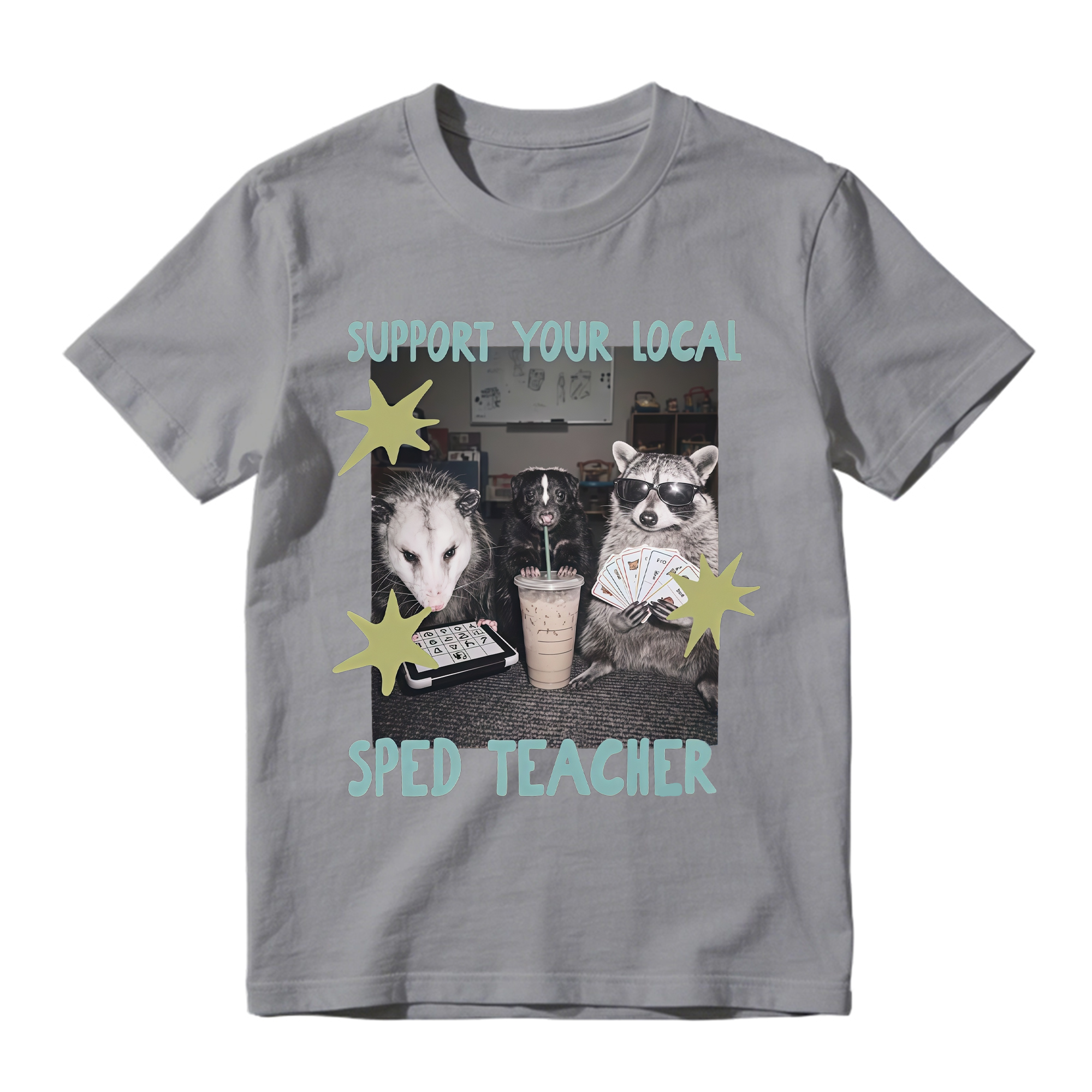 Funny SPED Teacher Animal Graphic Tee Unisex Raccoon Opossum Print Casual Short Sleeve T Shirt