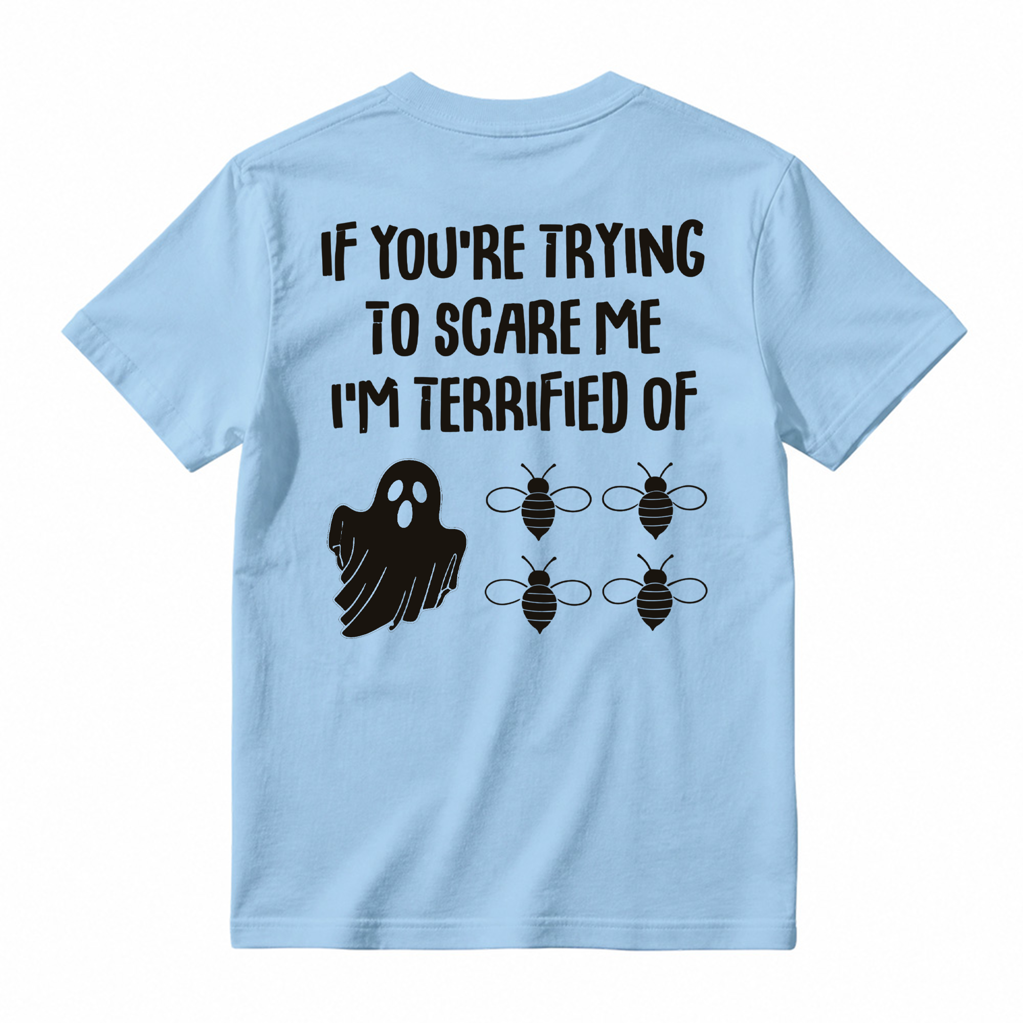 Funny Ghost Bee Graphic Tee Unisex Halloween Quote Back Print Casual Short Sleeve T Shirt