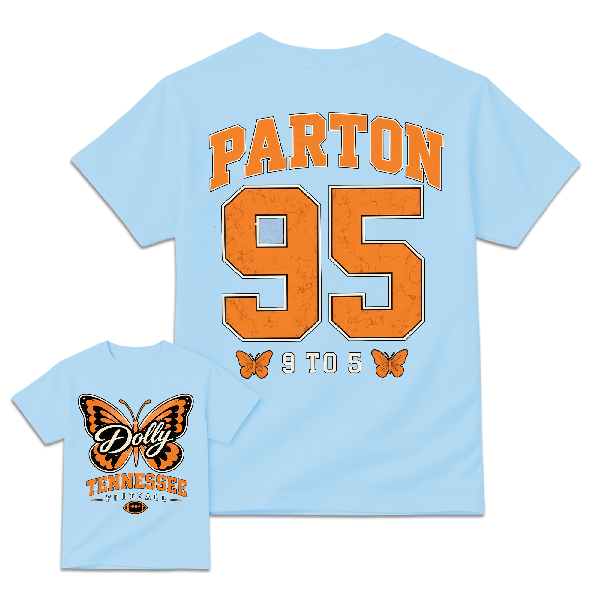 Vintage Number 95 Butterfly Football Graphic Tee Unisex Front Back Print Casual Short Sleeve T Shirt
