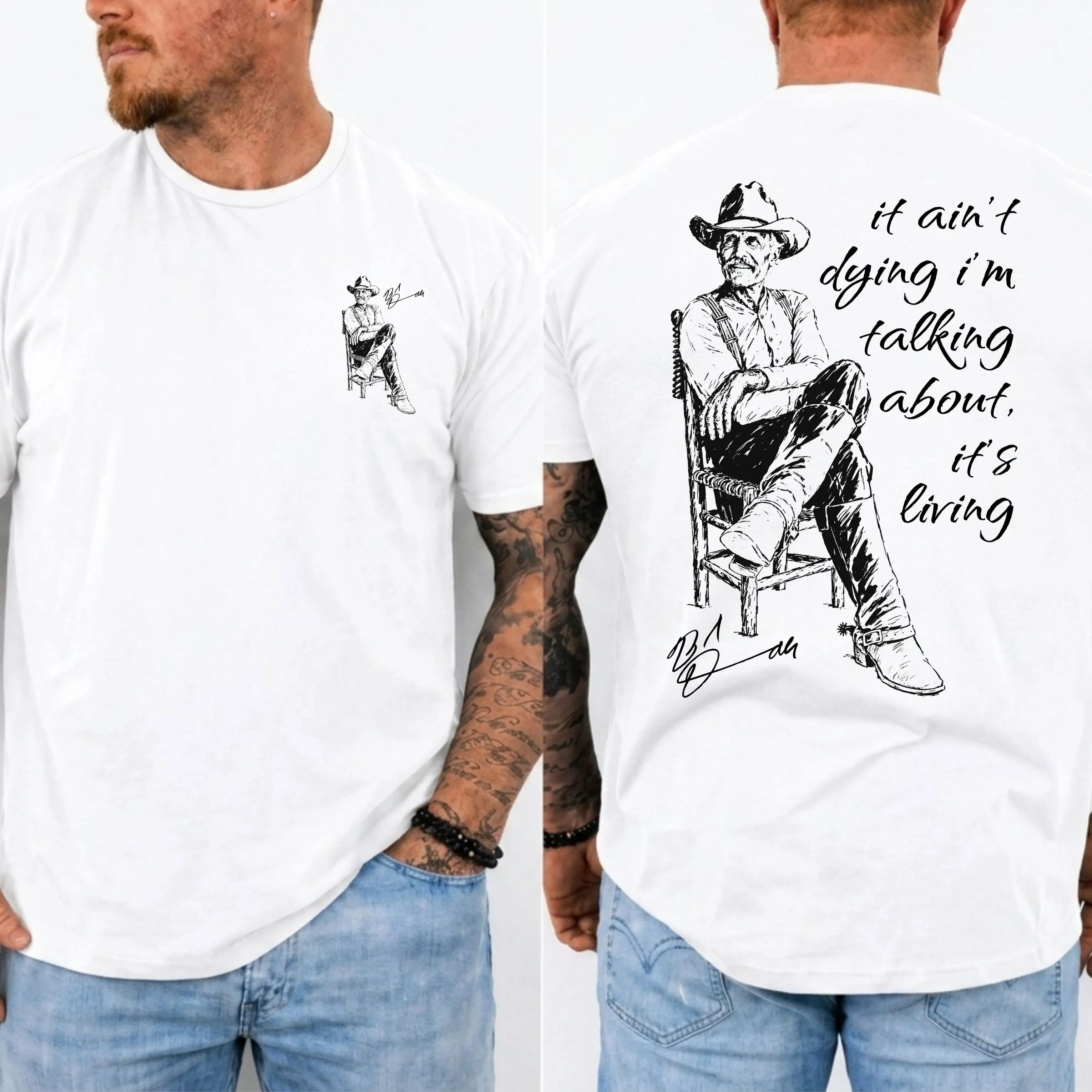 Vintage Western Movie Shirt, Front Back Print Sand Unisex Top