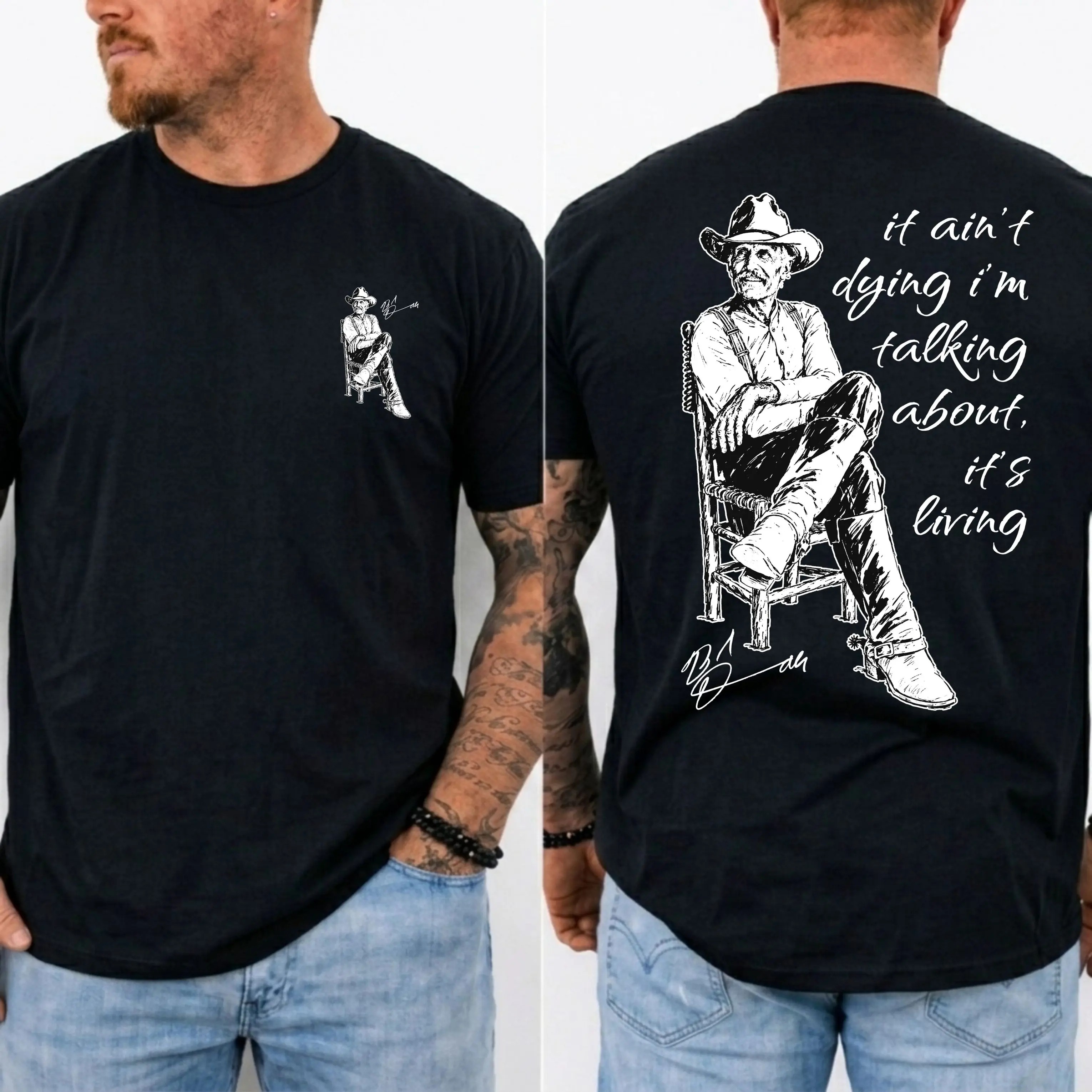 Vintage Western Movie Shirt, Front Back Print Sand Unisex Top