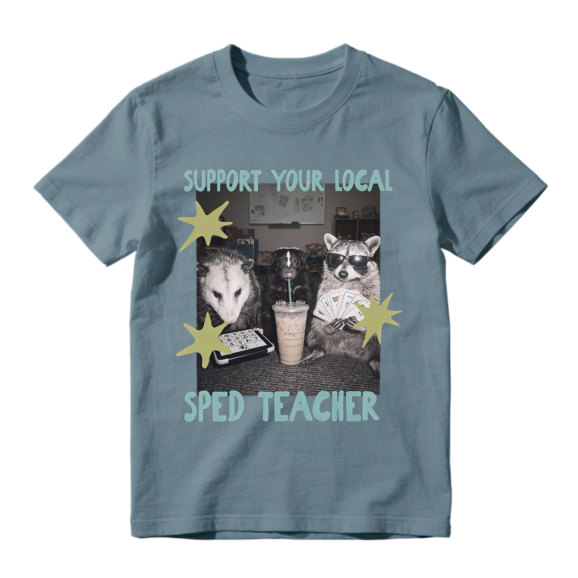 Funny SPED Teacher Animal Graphic Tee Unisex Raccoon Opossum Print Casual Short Sleeve T Shirt