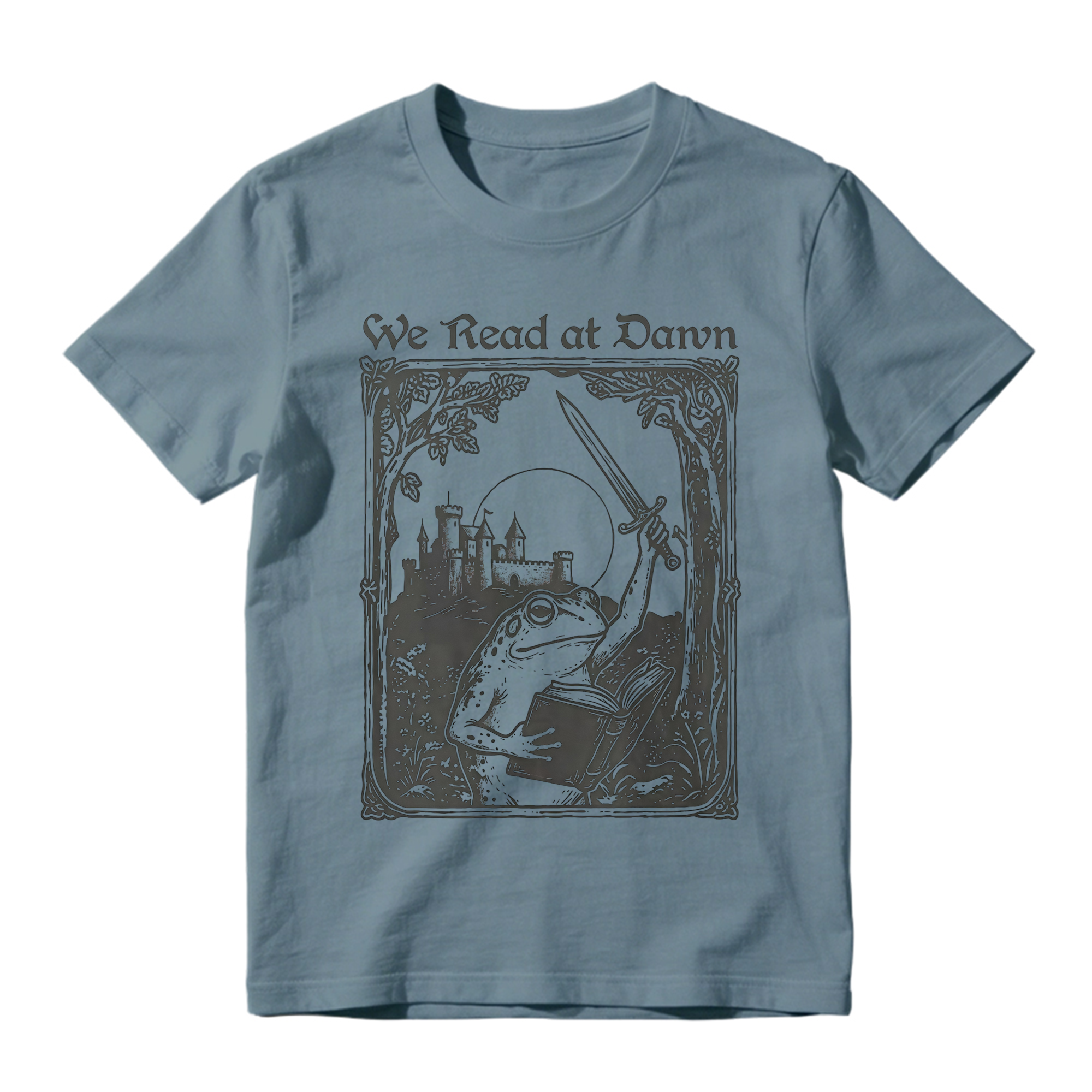Vintage Frog Graphic Tee Unisex Medieval Castle Book Sword We Read at Dawn Print Short Sleeve T Shirt