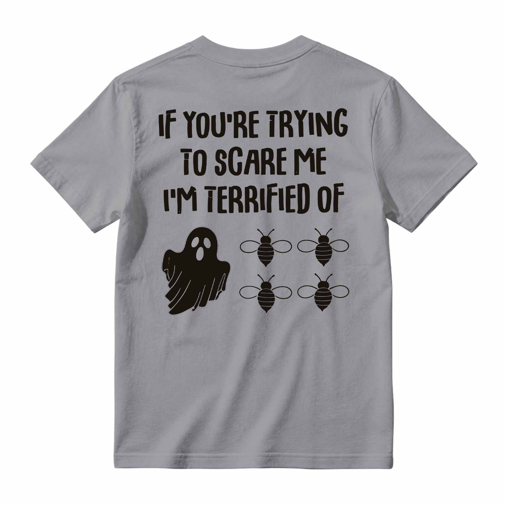 Funny Ghost Bee Graphic Tee Unisex Halloween Quote Back Print Casual Short Sleeve T Shirt