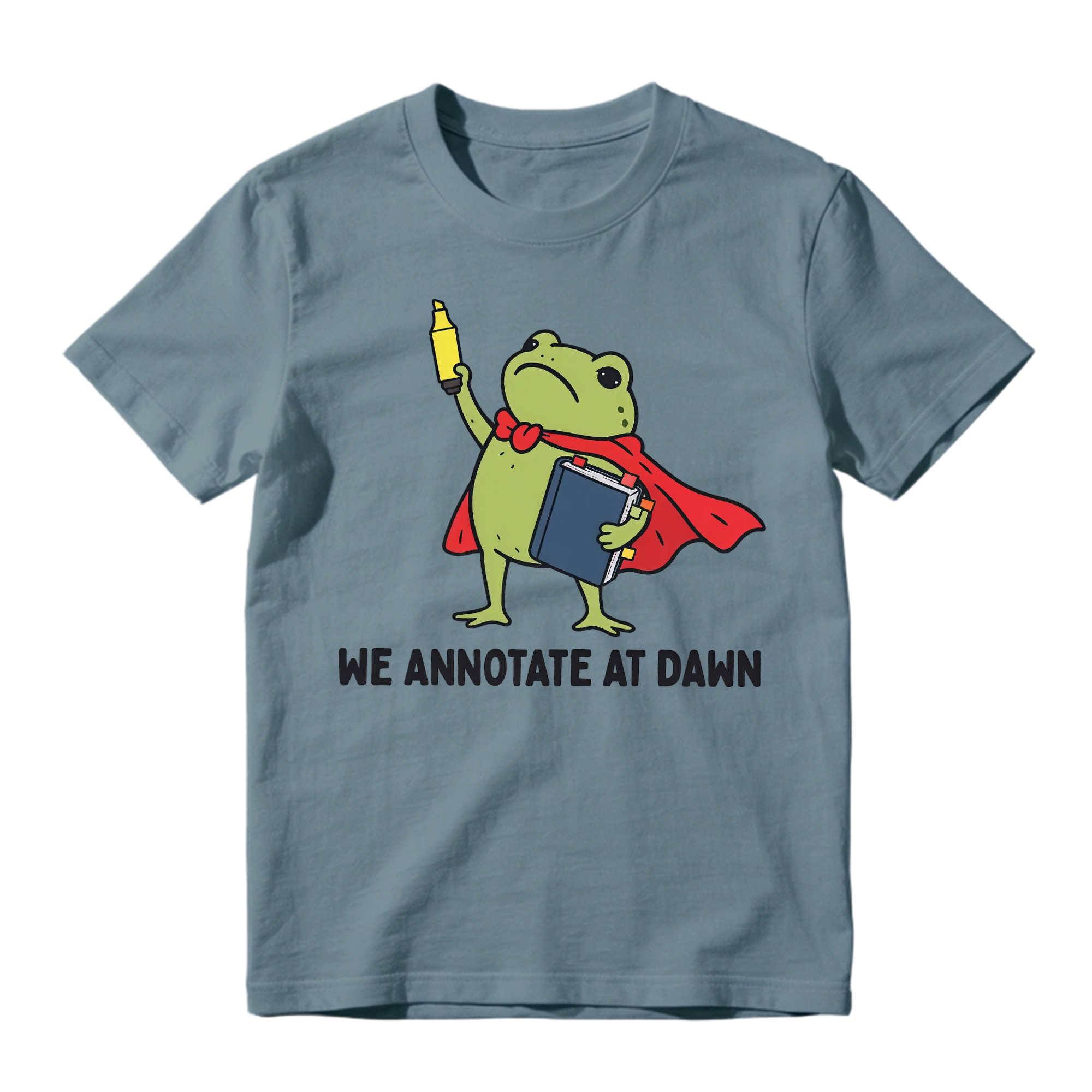 Funny Superhero Frog Graphic Tee Unisex Book Marker Print Casual Short Sleeve T Shirt