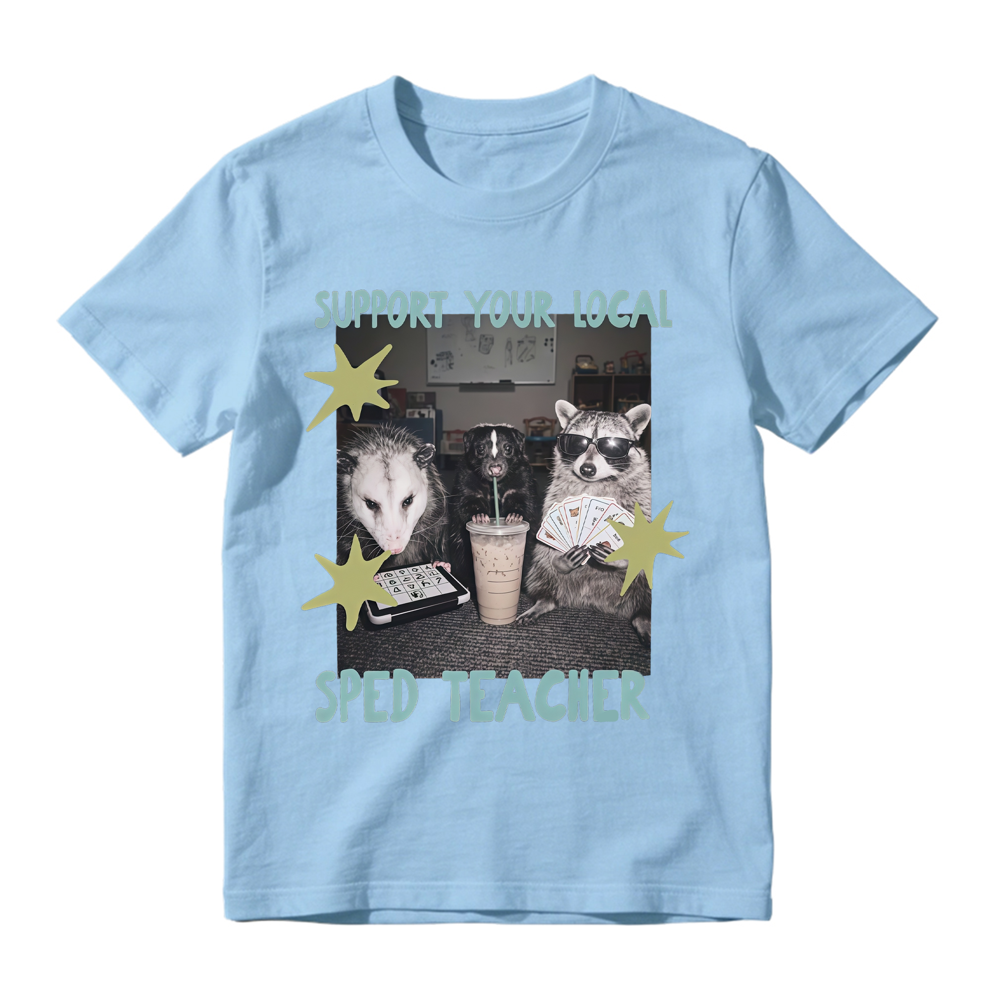 Funny SPED Teacher Animal Graphic Tee Unisex Raccoon Opossum Print Casual Short Sleeve T Shirt