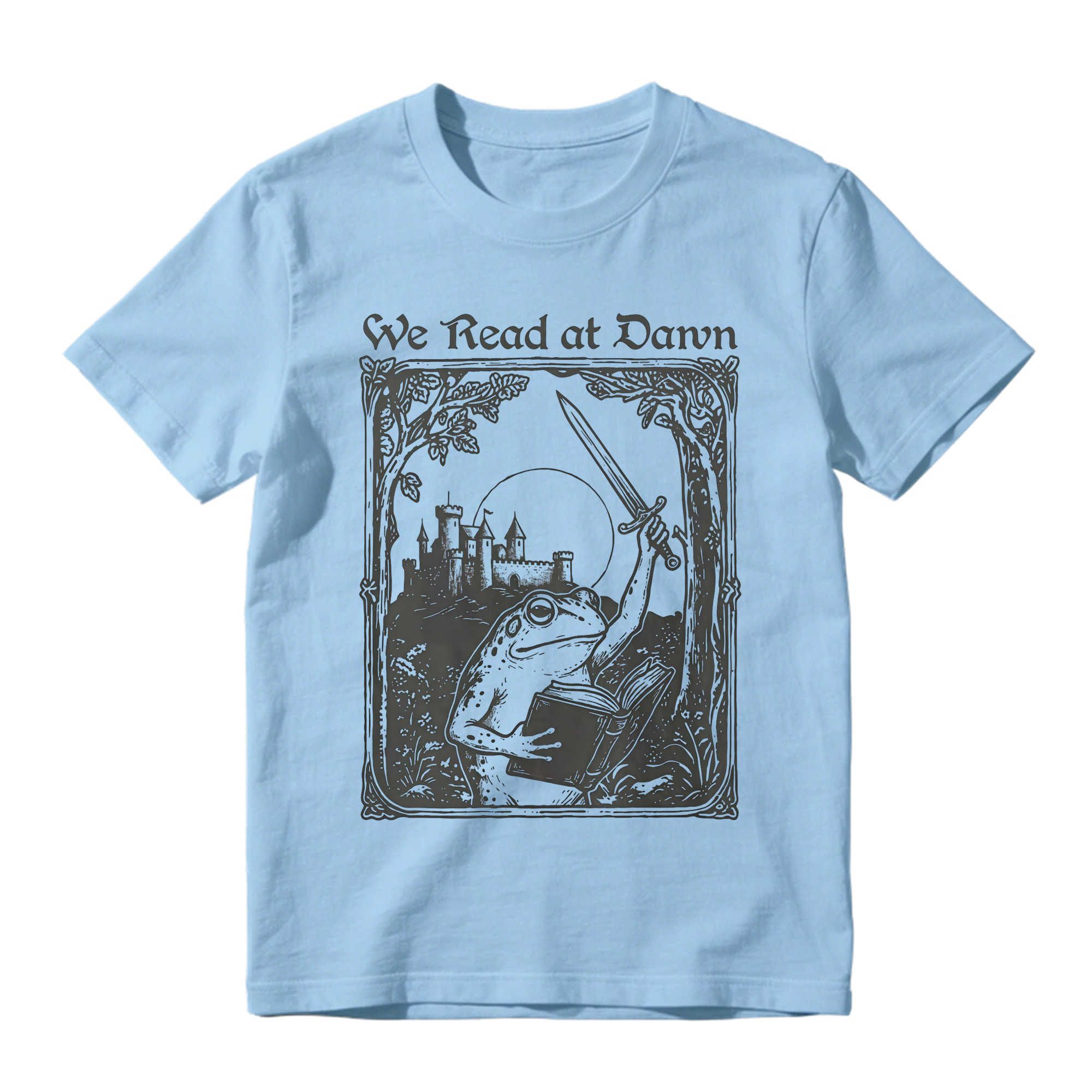 Vintage Frog Graphic Tee Unisex Medieval Castle Book Sword We Read at Dawn Print Short Sleeve T Shirt