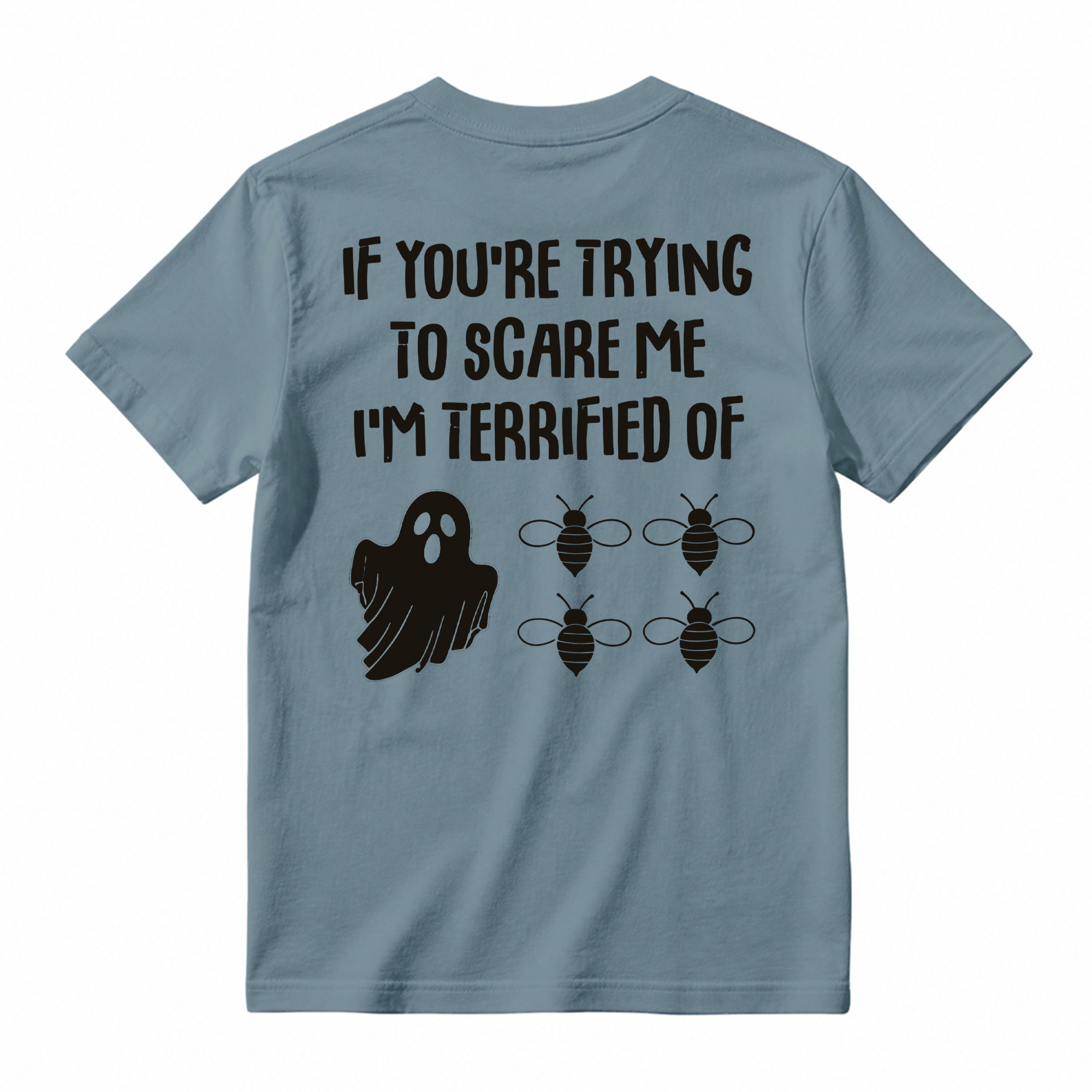 Funny Ghost Bee Graphic Tee Unisex Halloween Quote Back Print Casual Short Sleeve T Shirt