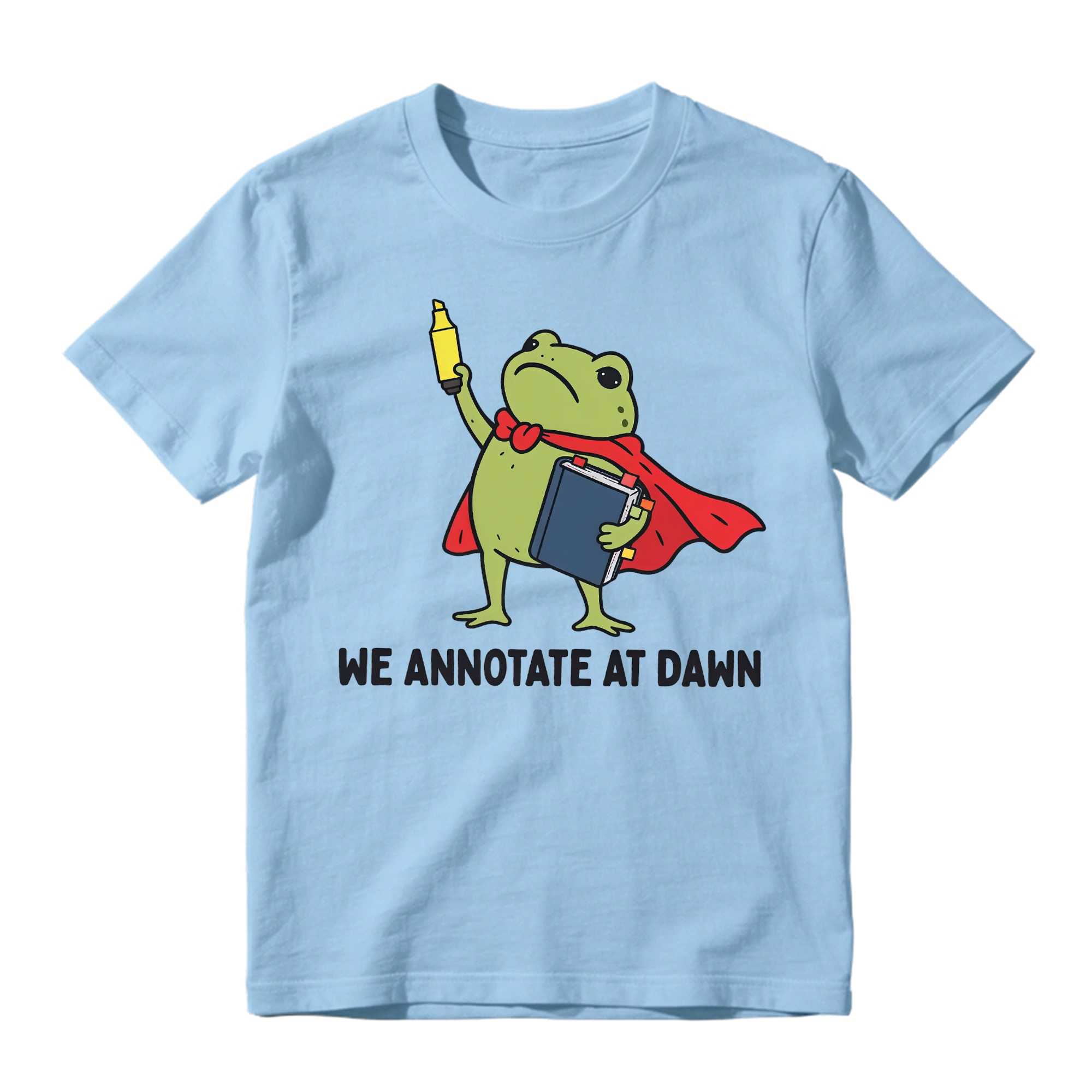 Funny Superhero Frog Graphic Tee Unisex Book Marker Print Casual Short Sleeve T Shirt