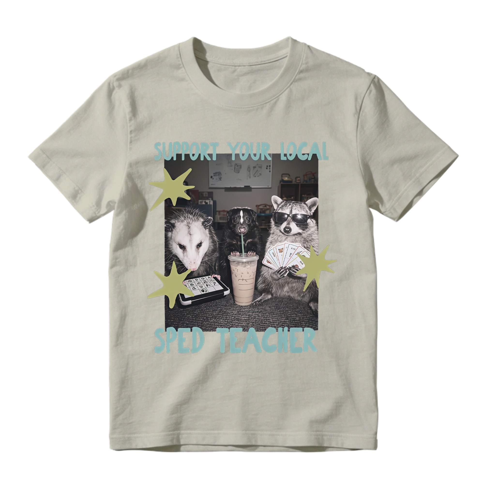 Funny SPED Teacher Animal Graphic Tee Unisex Raccoon Opossum Print Casual Short Sleeve T Shirt