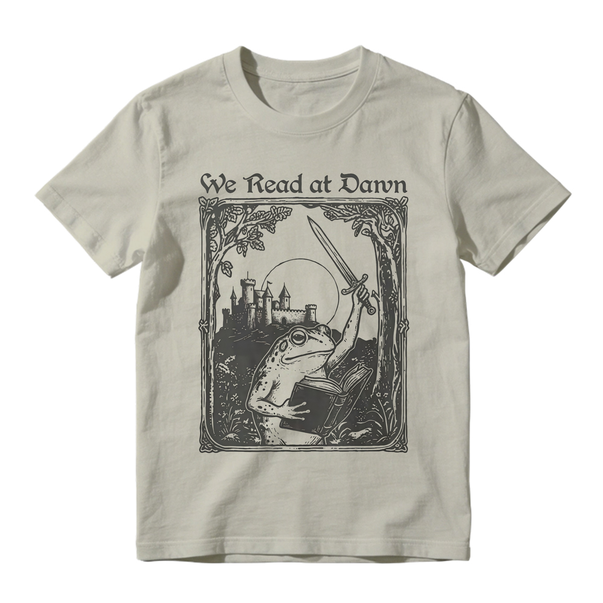 Vintage Frog Graphic Tee Unisex Medieval Castle Book Sword We Read at Dawn Print Short Sleeve T Shirt