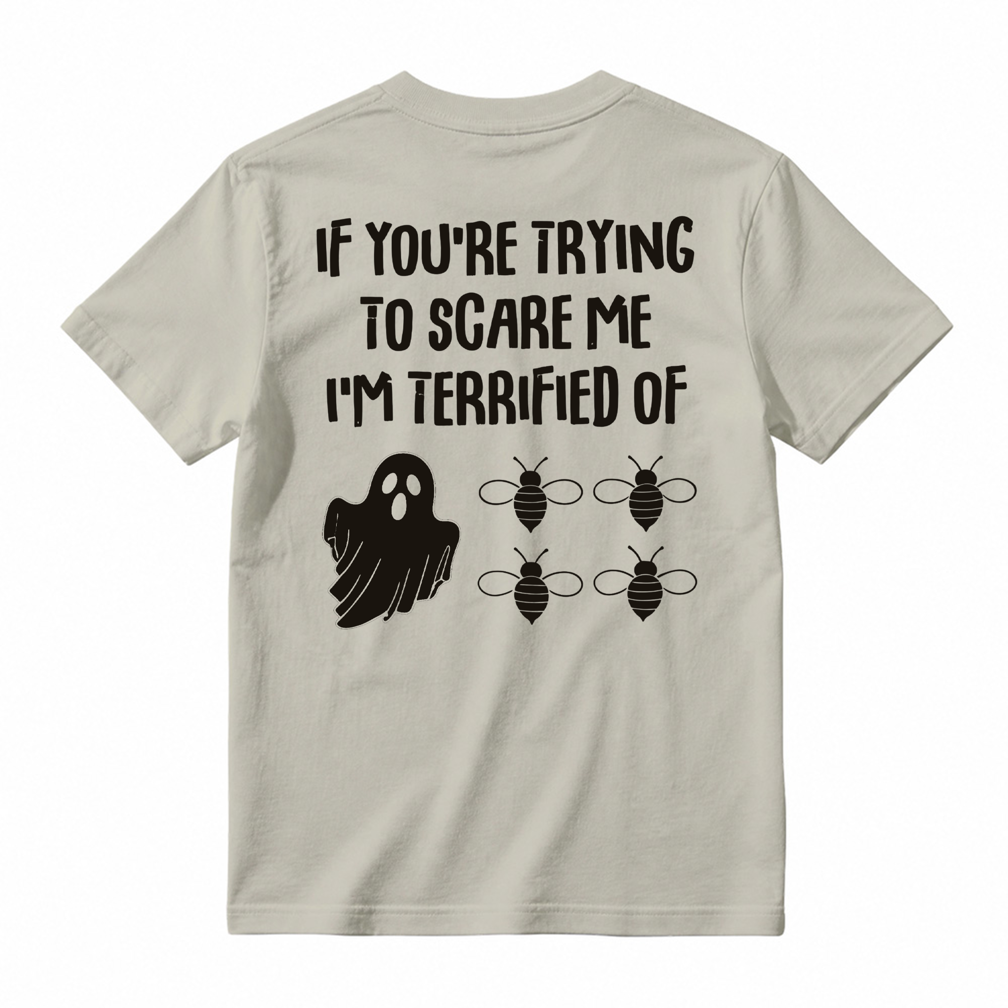 Funny Ghost Bee Graphic Tee Unisex Halloween Quote Back Print Casual Short Sleeve T Shirt