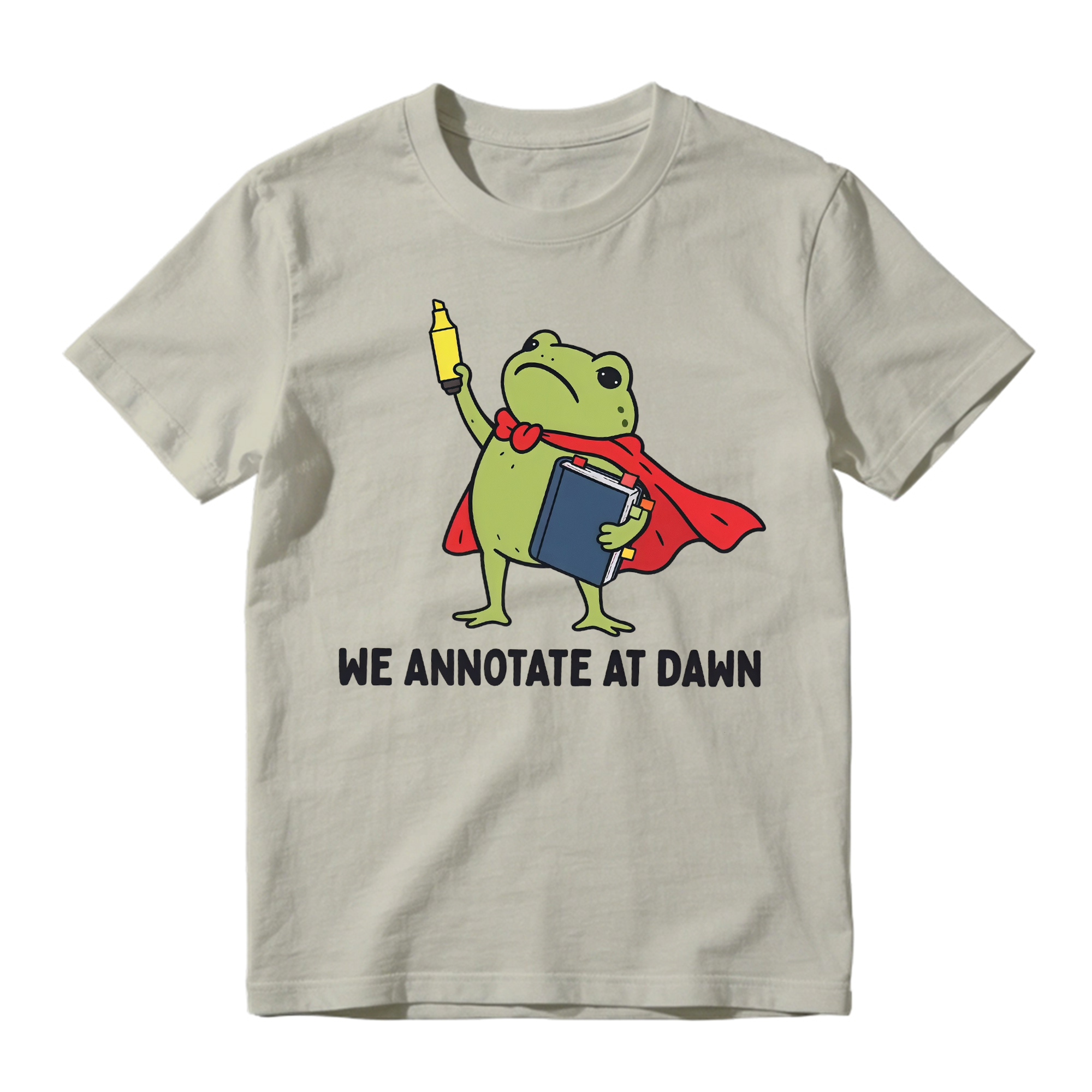 Funny Superhero Frog Graphic Tee Unisex Book Marker Print Casual Short Sleeve T Shirt