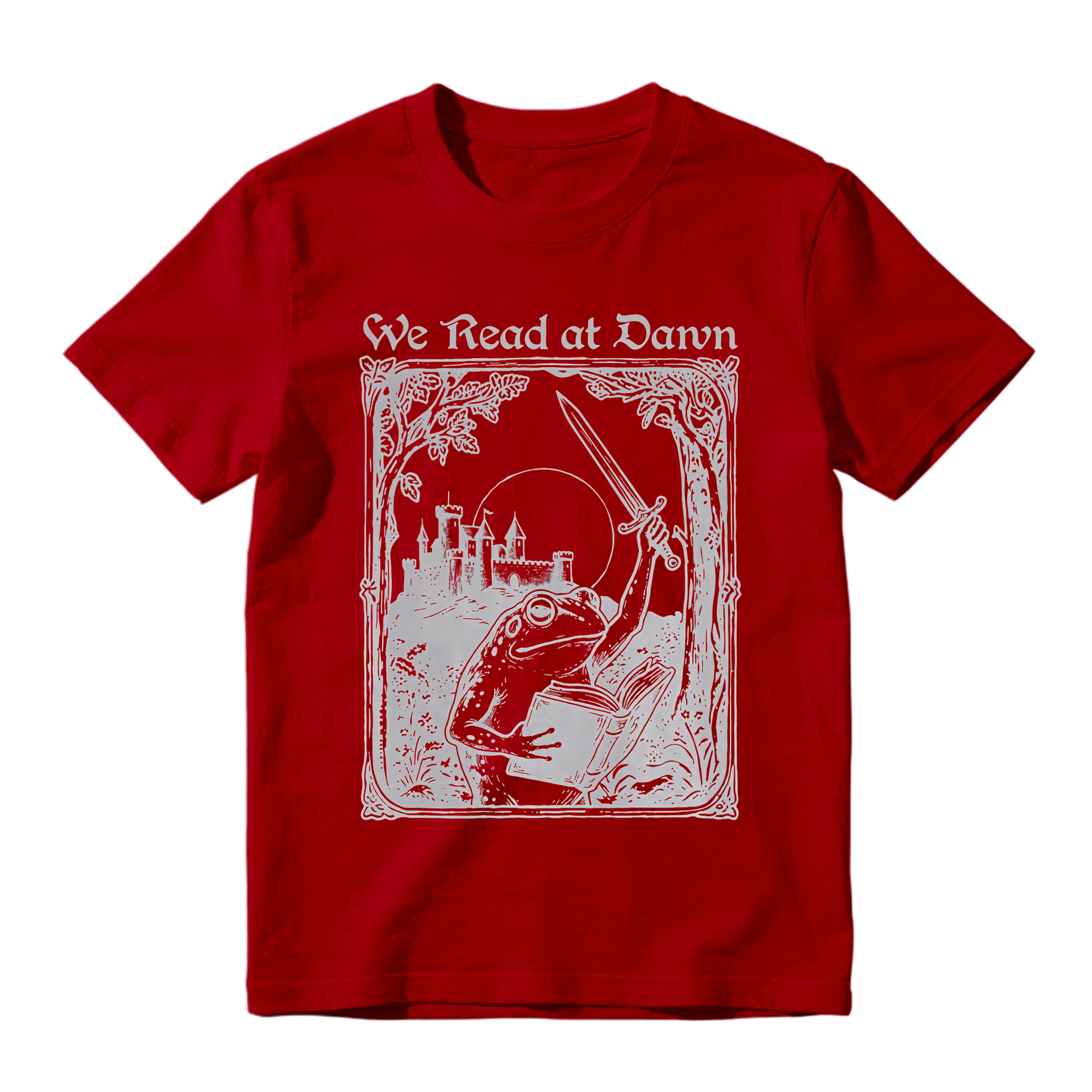Vintage Frog Graphic Tee Unisex Medieval Castle Book Sword We Read at Dawn Print Short Sleeve T Shirt