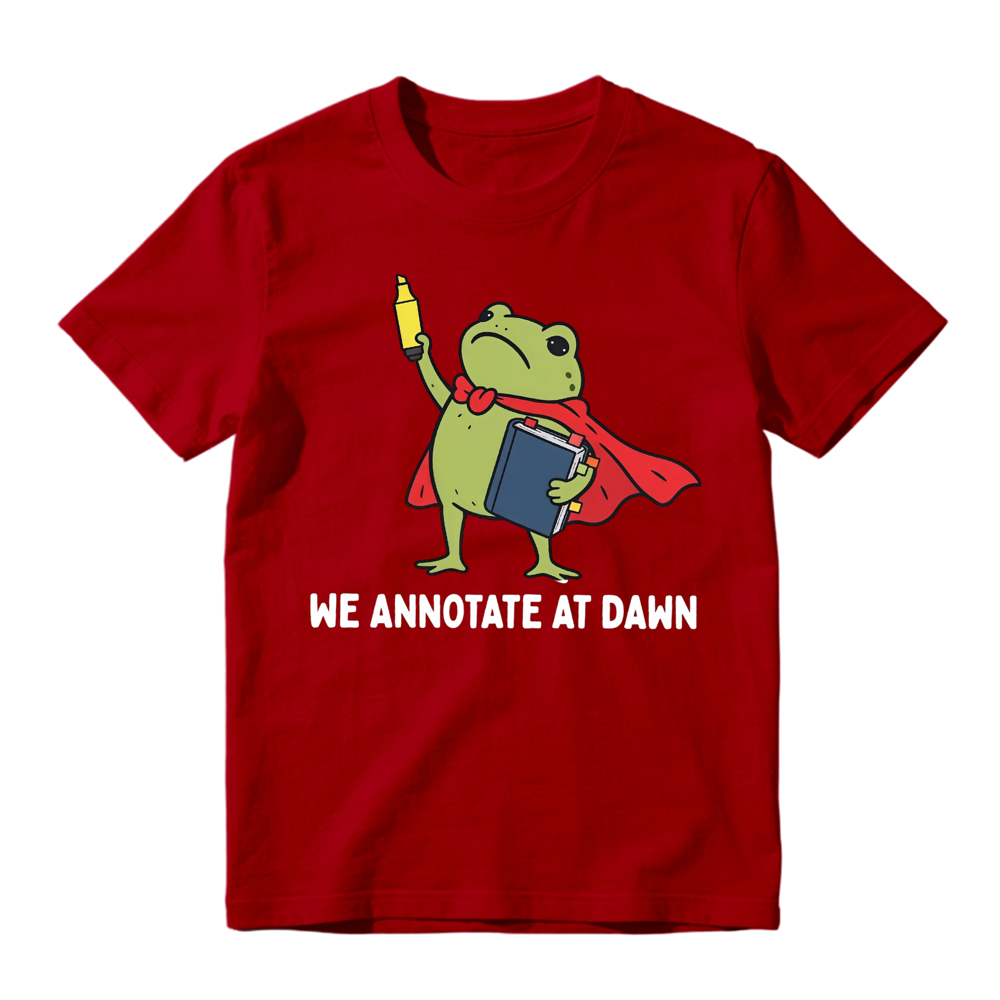 Funny Superhero Frog Graphic Tee Unisex Book Marker Print Casual Short Sleeve T Shirt