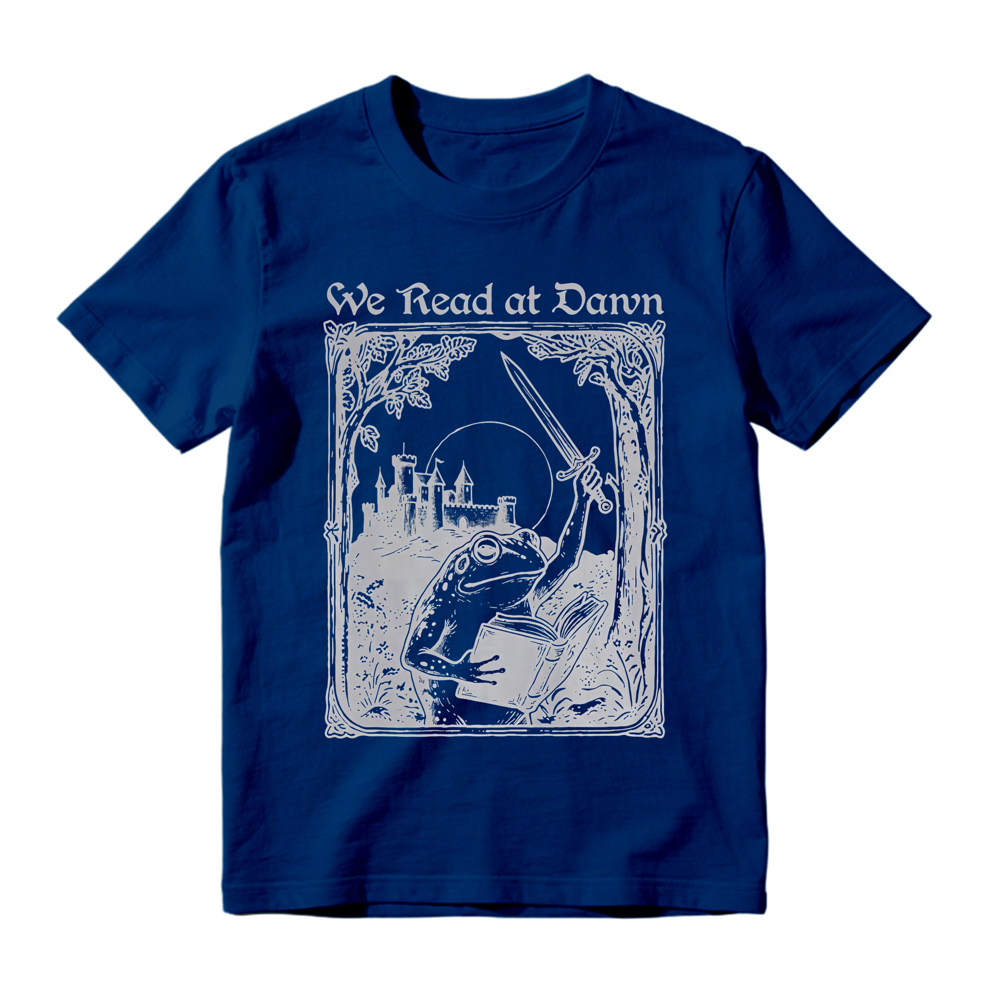 Vintage Frog Graphic Tee Unisex Medieval Castle Book Sword We Read at Dawn Print Short Sleeve T Shirt