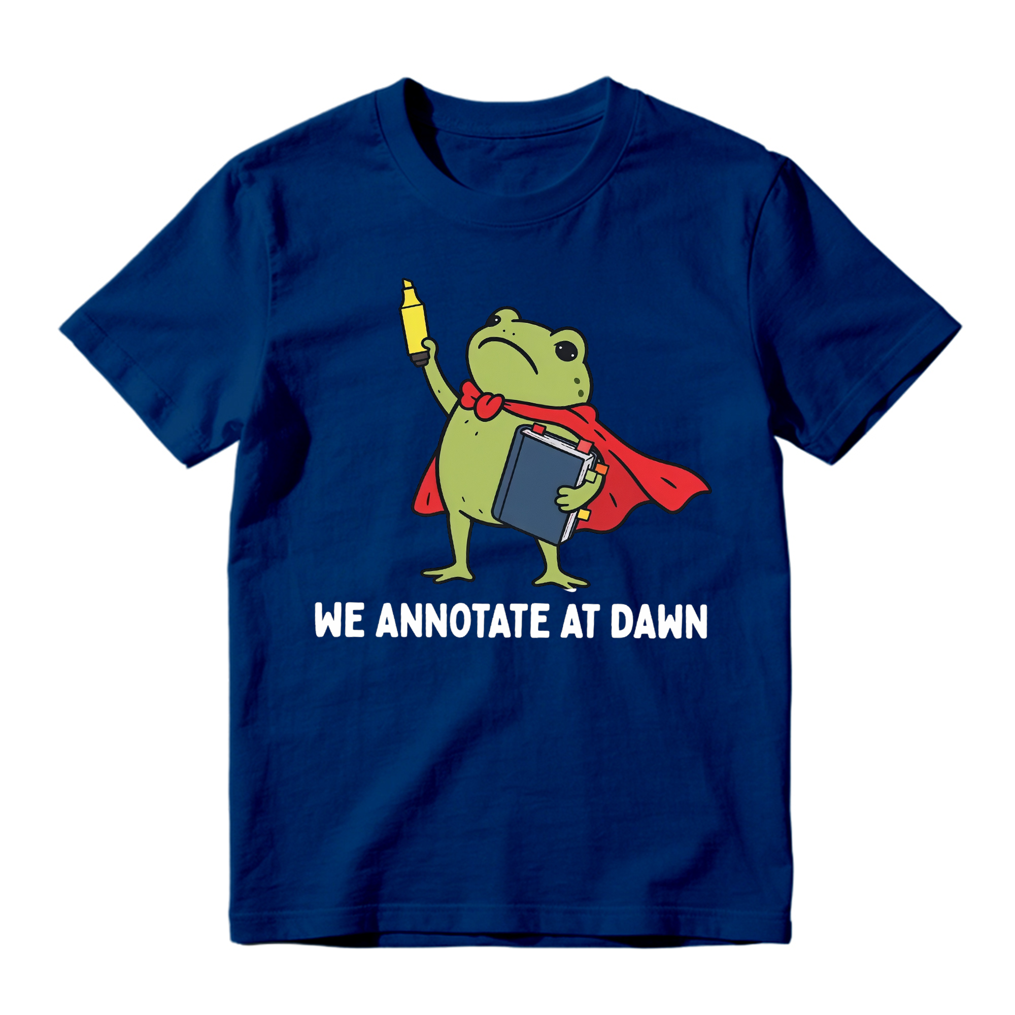 Funny Superhero Frog Graphic Tee Unisex Book Marker Print Casual Short Sleeve T Shirt