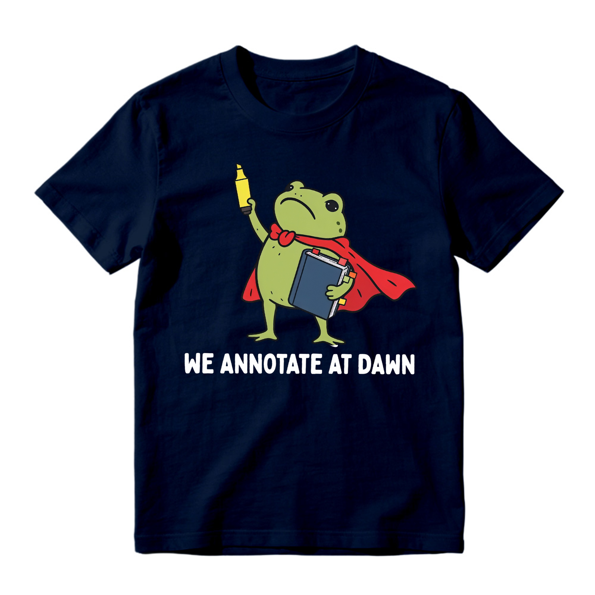 Funny Superhero Frog Graphic Tee Unisex Book Marker Print Casual Short Sleeve T Shirt