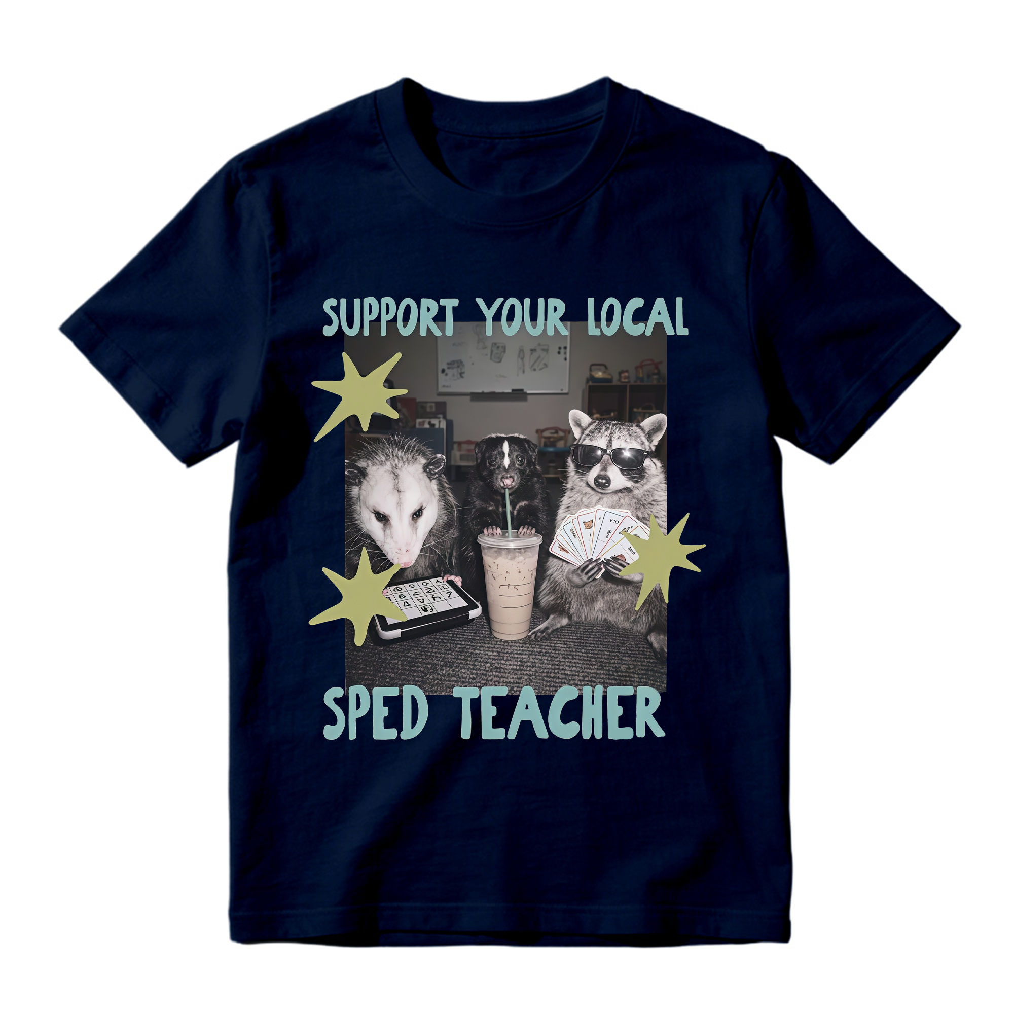 Funny SPED Teacher Animal Graphic Tee Unisex Raccoon Opossum Print Casual Short Sleeve T Shirt