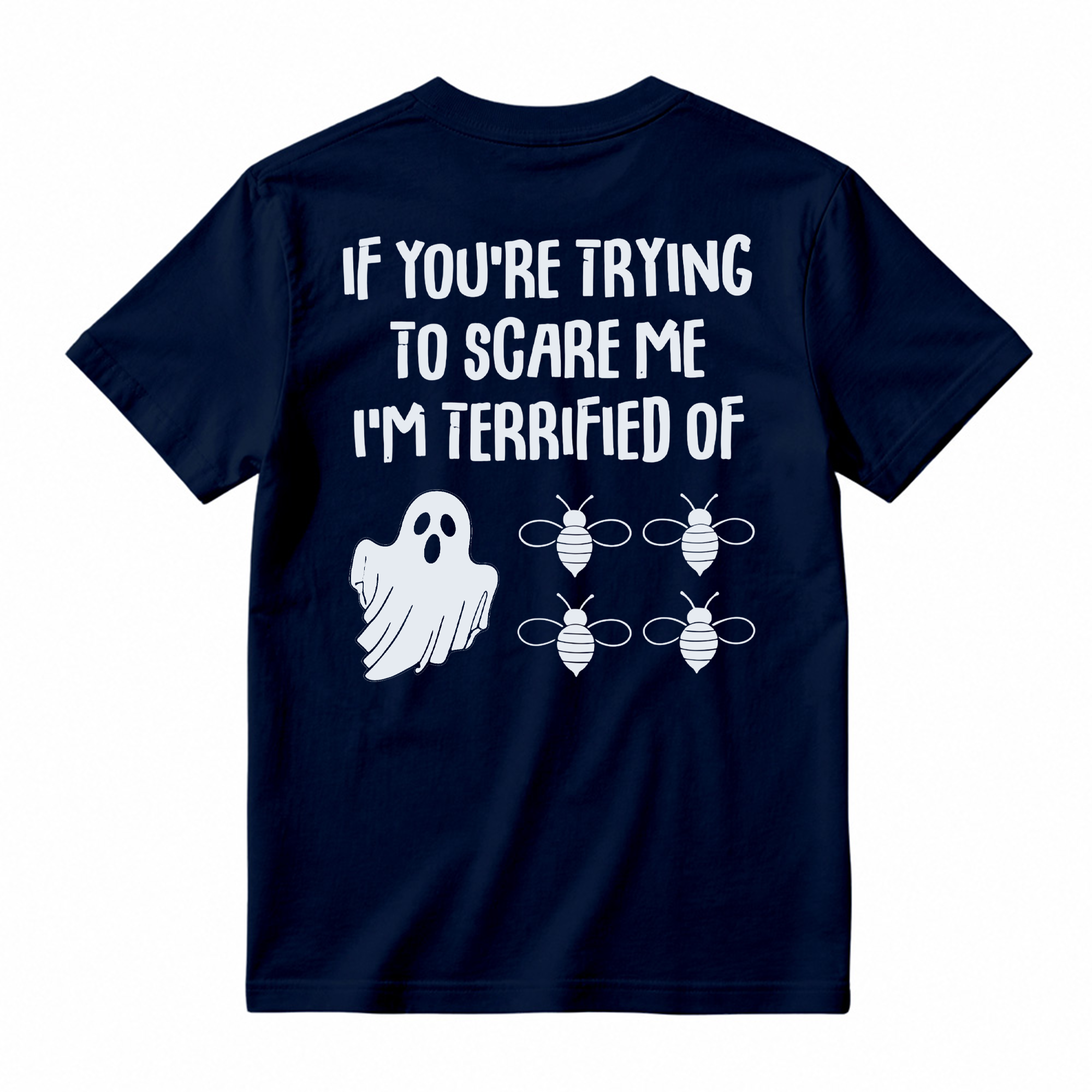 Funny Ghost Bee Graphic Tee Unisex Halloween Quote Back Print Casual Short Sleeve T Shirt