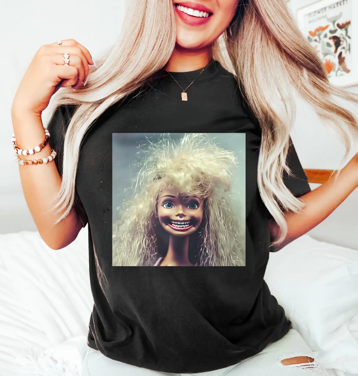 Unique and Fun Doll-Shaped Girl Emoji 100% Cotton Washed T-shirt.