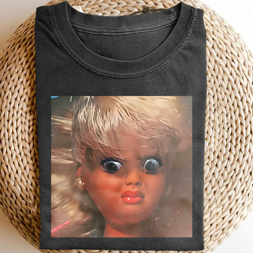 Unique and Fun Doll-Shaped Girl Emoji 100% Cotton Washed T-shirt.