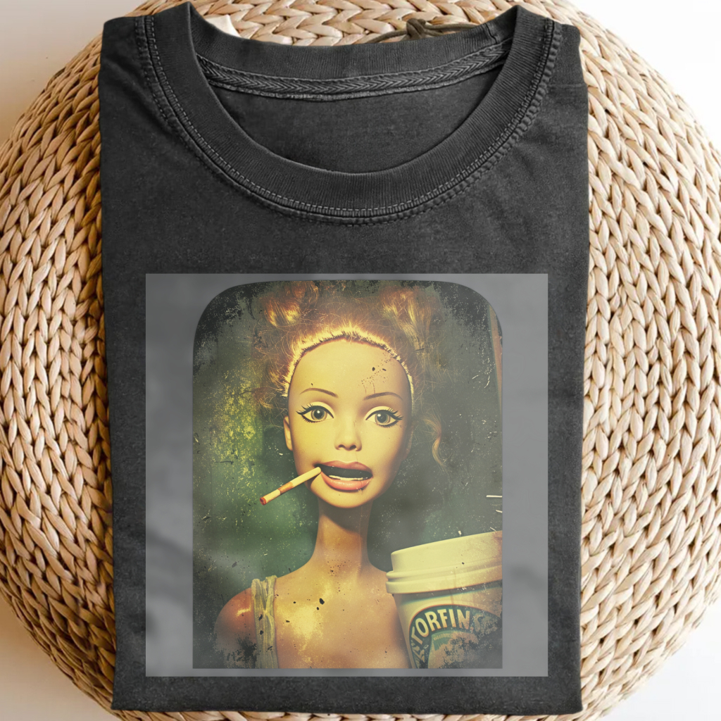 Unique and Fun Doll-Shaped Girl Emoji 100% Cotton Washed T-shirt.