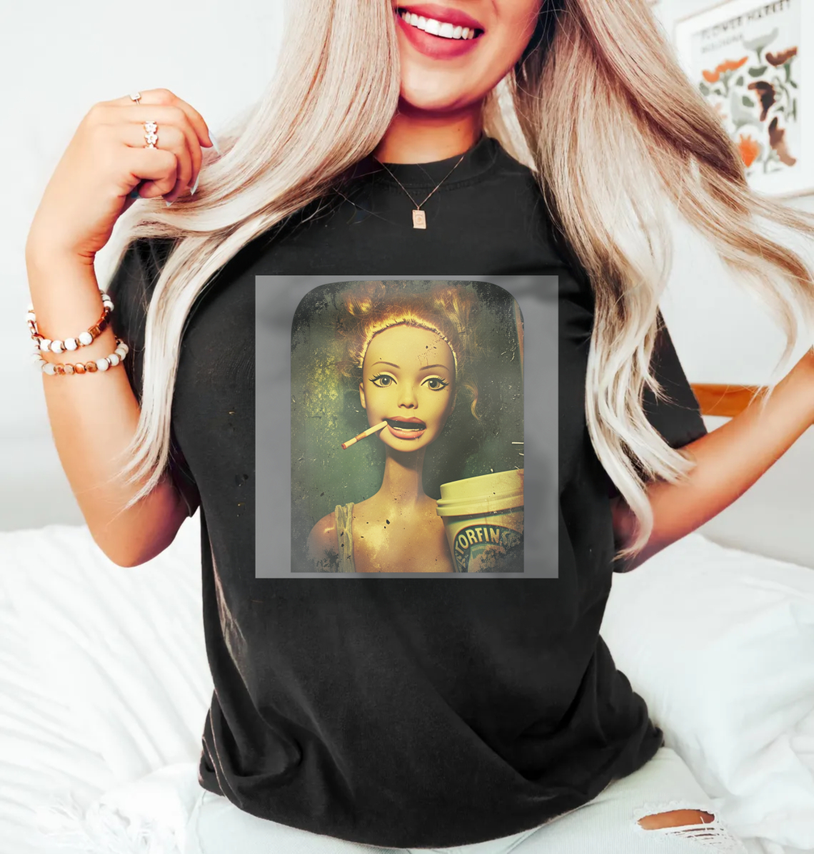 Unique and Fun Doll-Shaped Girl Emoji 100% Cotton Washed T-shirt.