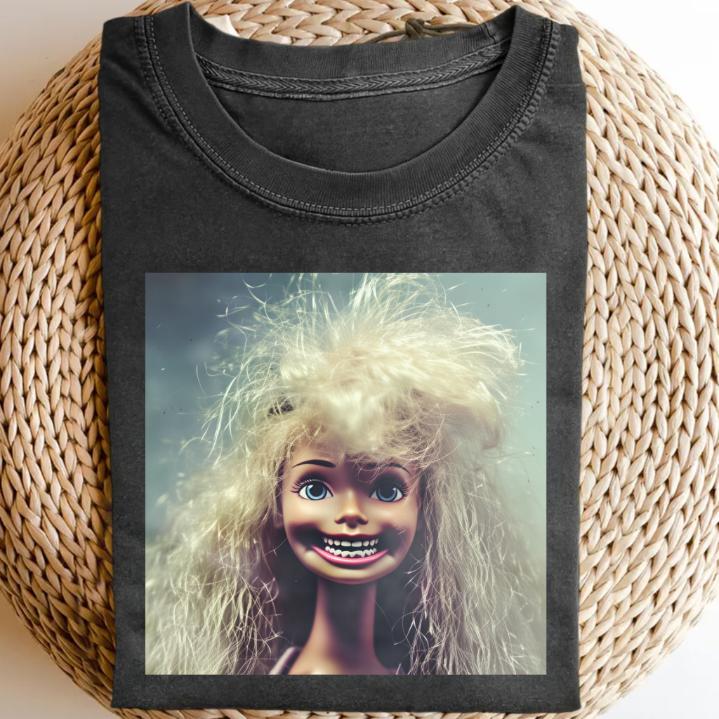 Unique and Fun Doll-Shaped Girl Emoji 100% Cotton Washed T-shirt.